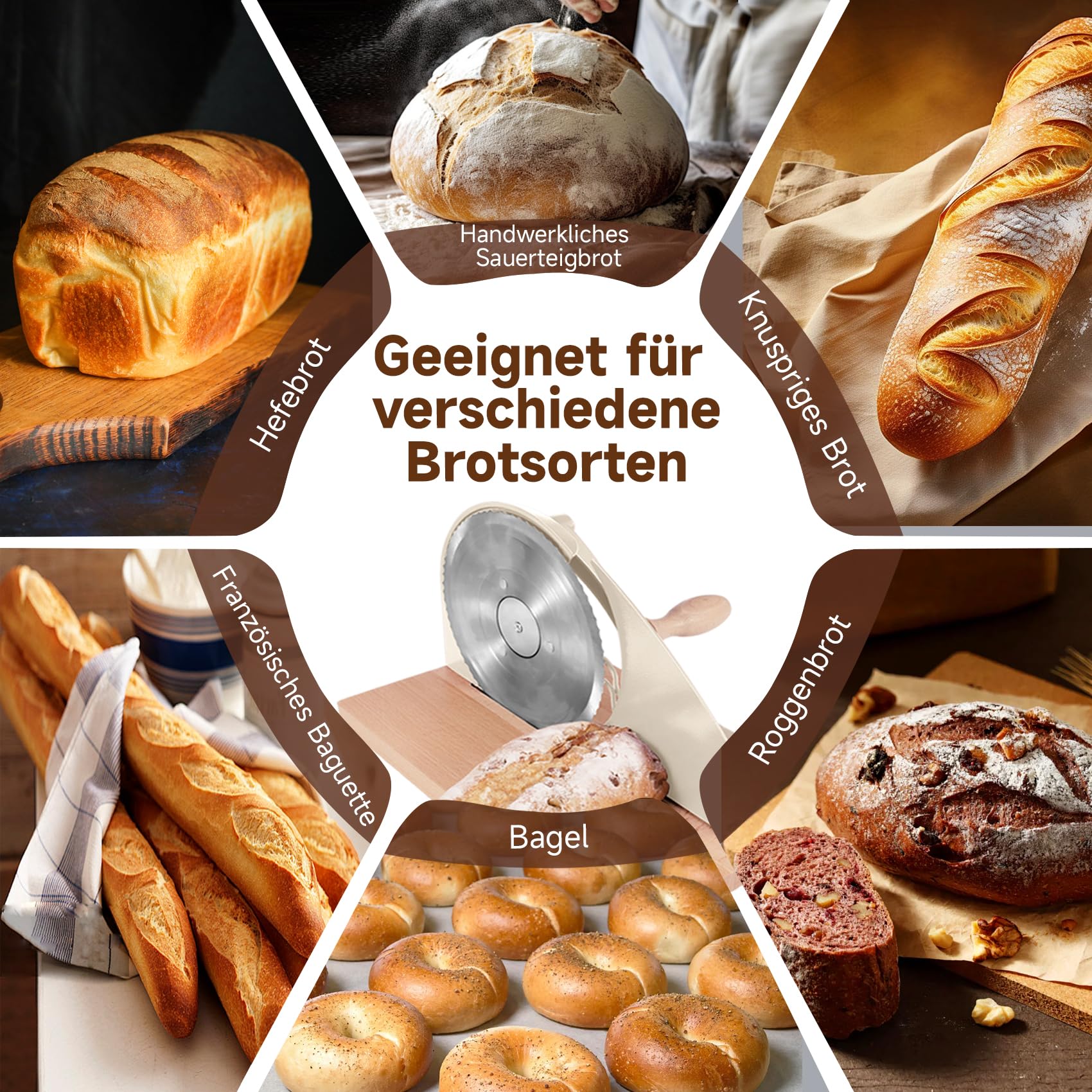 Brotschneidemaschine Manuell mit Handkurbel, Brotschneider 0–23 mm, Verstellbare Schnittstärke, Edelstahlklinge, Führungsschiene, Saugnäpfe, für Sauerteigbrot, Toast, Baguette