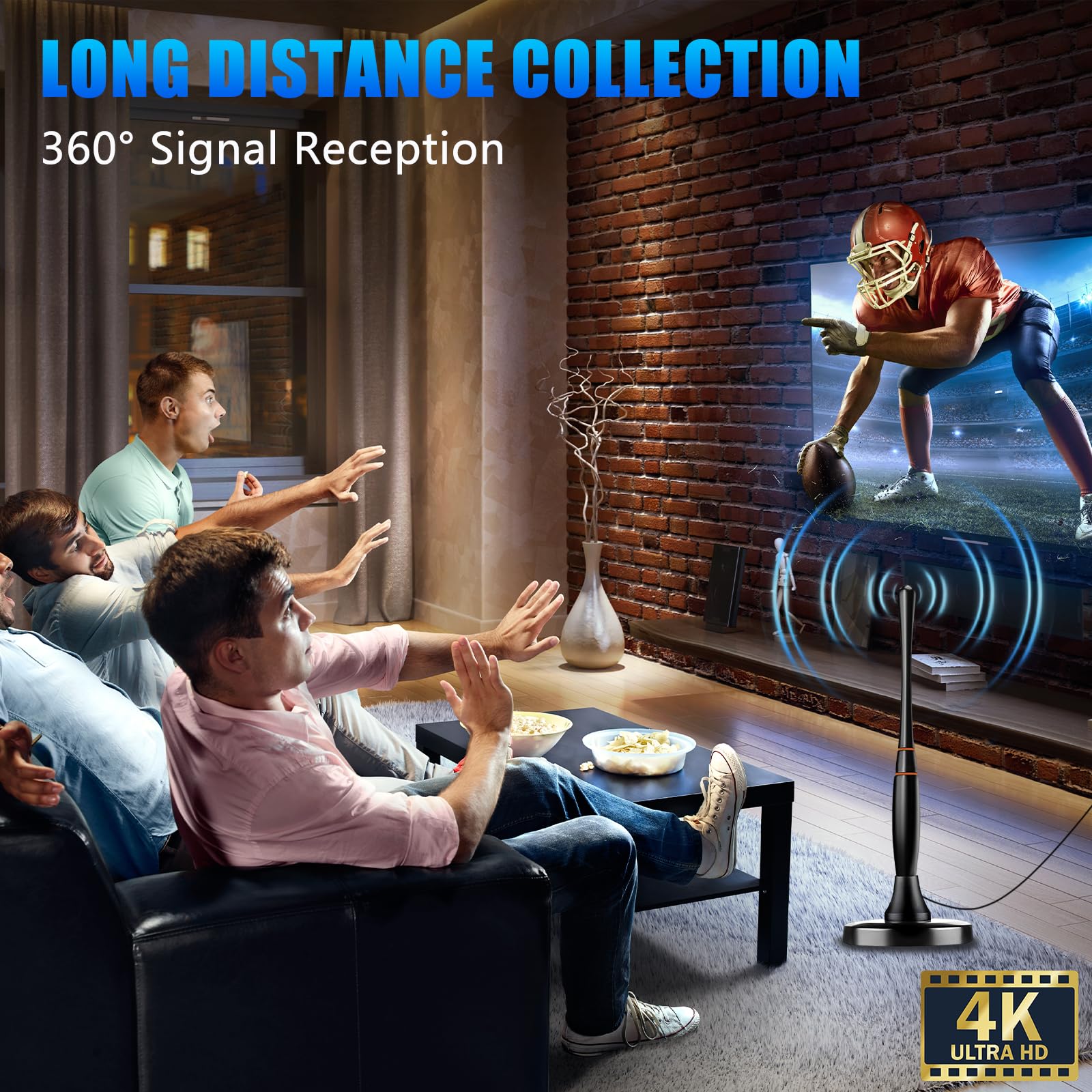 Antenna TV Interna, Antenna per Smart TV per ricezione a lungo raggio e tutte le Smart TV e vecchie TV, antenna digitale HD con amplificatore di segnale per canali locali, supporta 4K 1080p