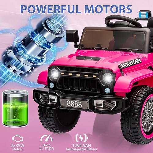 Miniatura 2 de Camión de paseo para niños, auto eléctrico con batería de 12 V con control remoto para padres, suspensión de resorte, 3 velocidades, luces LED,