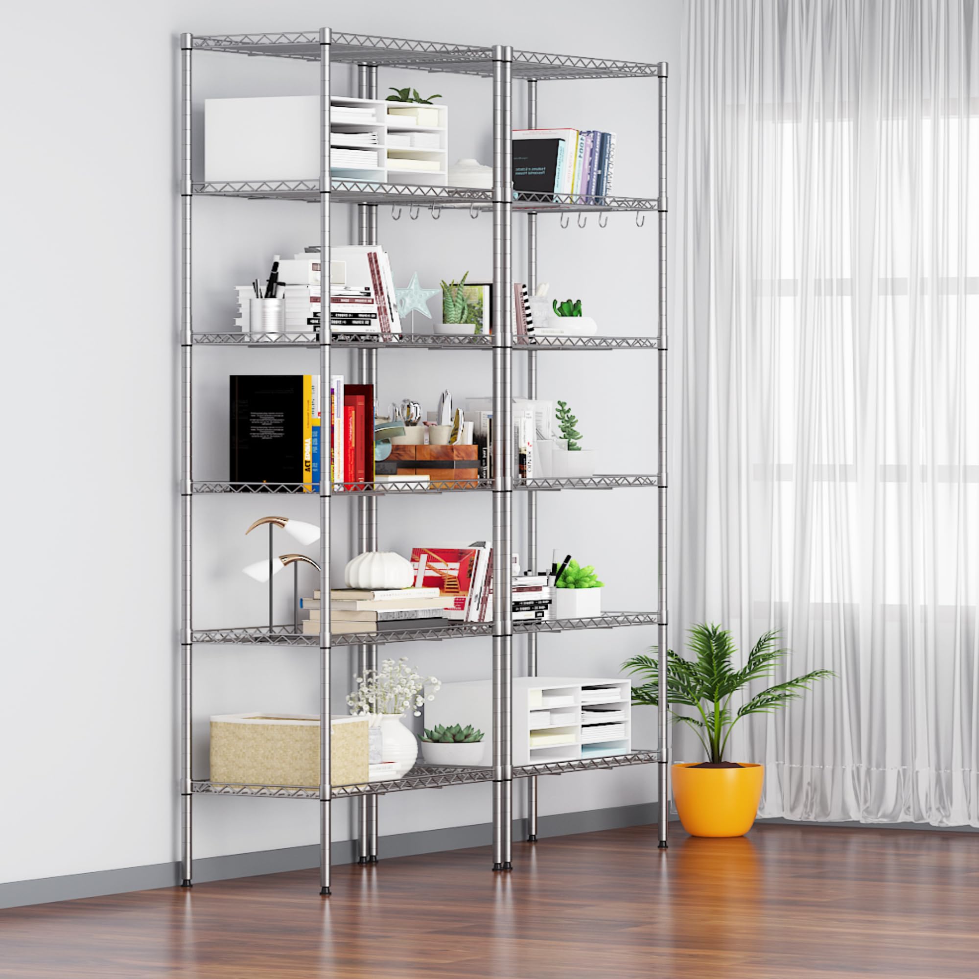 Himimi Estantería de Alambre de 6 Niveles, Estante Independiente, estantes de Almacenamiento de Metal, Estante Organizador Resistente para Garaje, Cocina, baño, Plateado