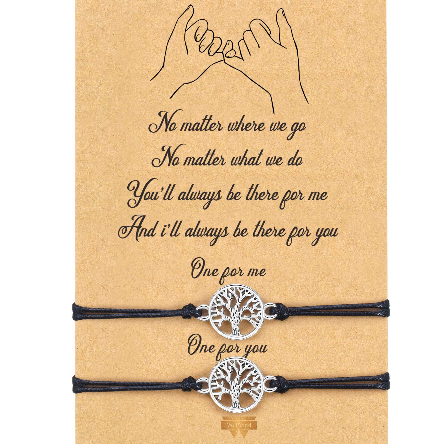 WILLBOND2-Piece Pinky Promise Bracelets Back to School Friendship Couple Distance Matching Graduation Bracelet Bohemia for Christmas (Simple Tree)