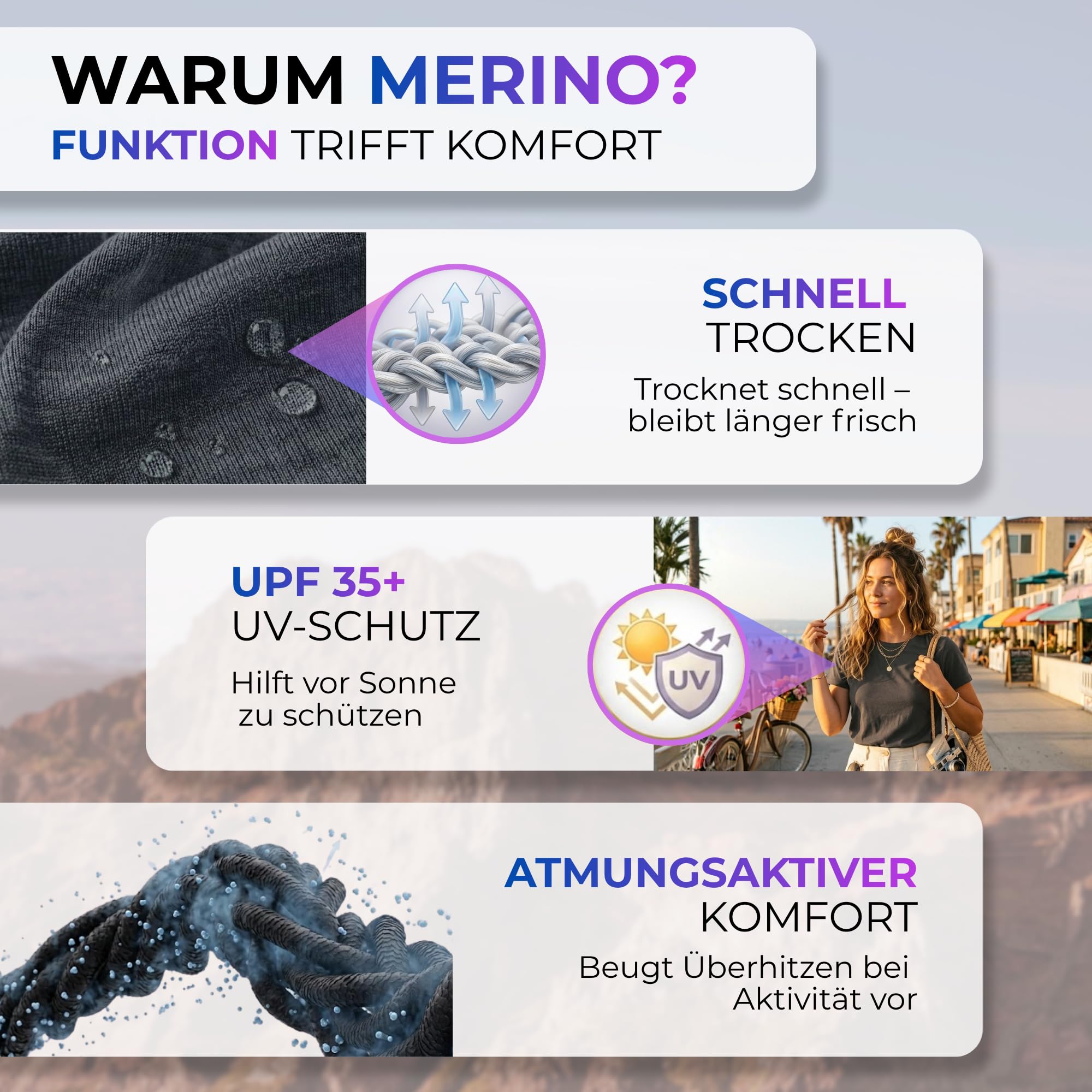 menique Damen 100% Merinowolle Kurzarm-Rundhals-T-Shirt, UPF 35 | Leichter atmungsaktiver Sommer-Baselayer, UV-Schutz, Thermounterwäsche und Sportshirt für Wandern Laufen Fitness, bequem