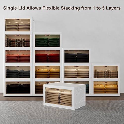 Miniatura 7 de JOYMOOP Contenedores de almacenamiento apilables de 198 cuartos de galón con tapas, organizadores de armario y cajones de almacenamiento de plástico