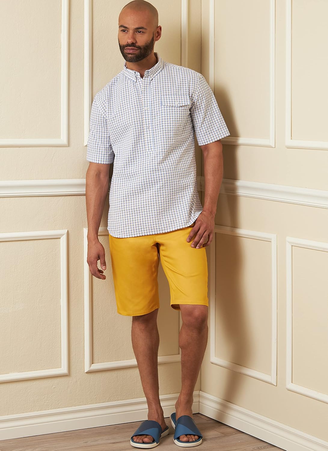 Vogue Men's Semi-Fitted Shirt, Shorts, and Mid-Rise Jeans Sewing Pattern Kit, Design Code V1895, Sizes 34-36-38-40