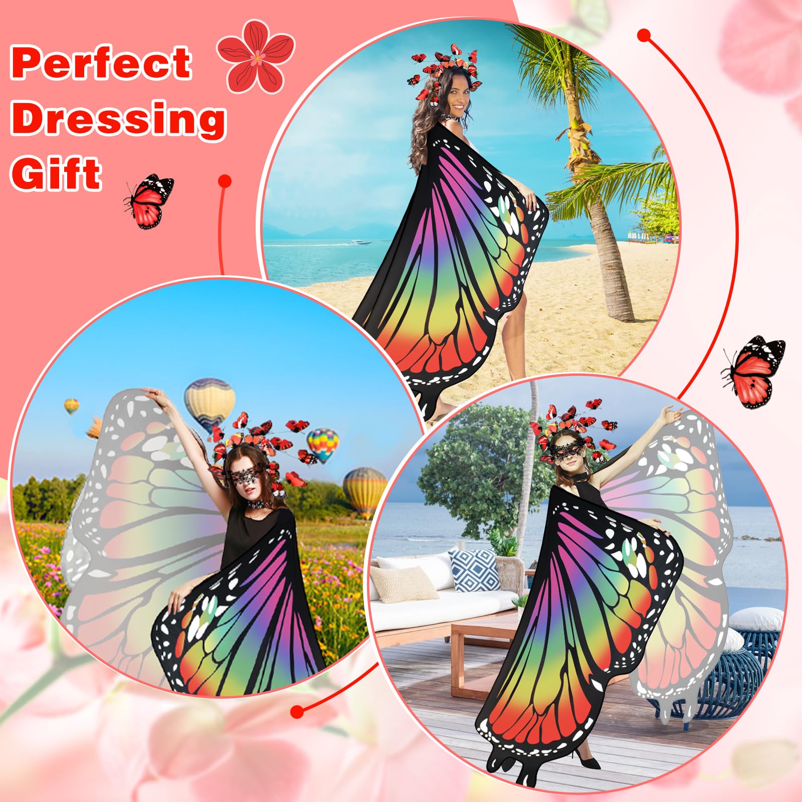 JNCH Chal De Alas De Mariposa Y Duendecillo Para Mujer | Accesorio Ligero Para Disfraces, Carnaval, Playa Y Fiestas