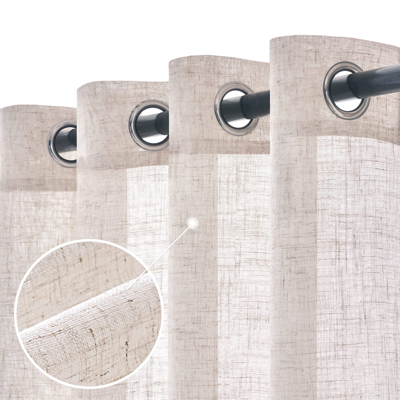 Woaboy 2 pezzi Tende di lino traslucido Tende moderne decorative a occhiello per il soggiorno e la camera da letto 140x260 cm Bianco sbiancato