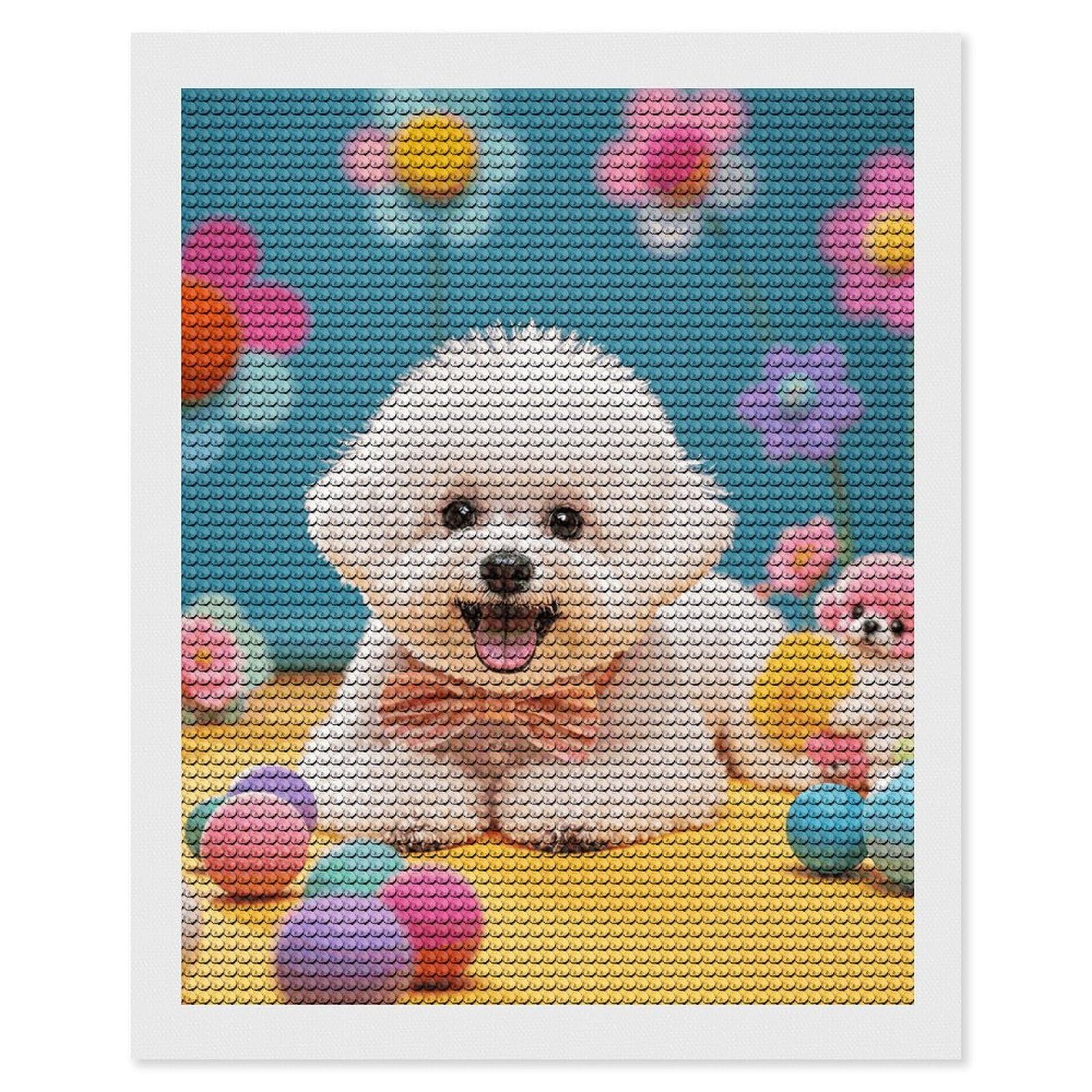 FodPand Diamond Art Kits for Adults, 5D Aurora Diamond Painting Kits for Beginners, Cute Bichon Frise Dog DIY Full Drill Dots Gem Art Paint Crafts for Home Wall Decor 16"x20"