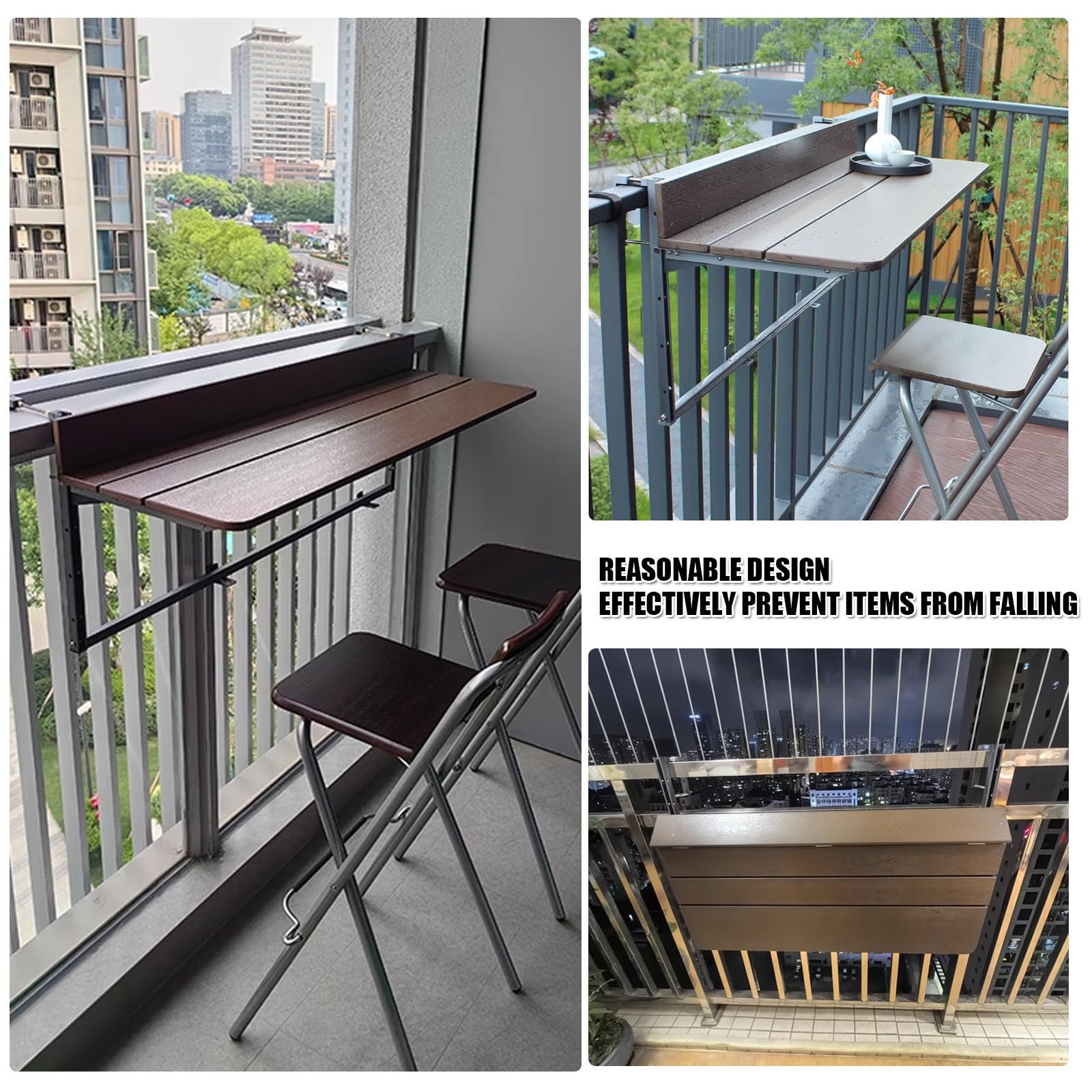 Mesa de bar plegable para balcón para barandillas, mesa de servicio para exteriores e interiores, banco de trabajo compacto para patio, terraza y balcón (31.5 pulgadas de largo x 14.6 pulgadas de