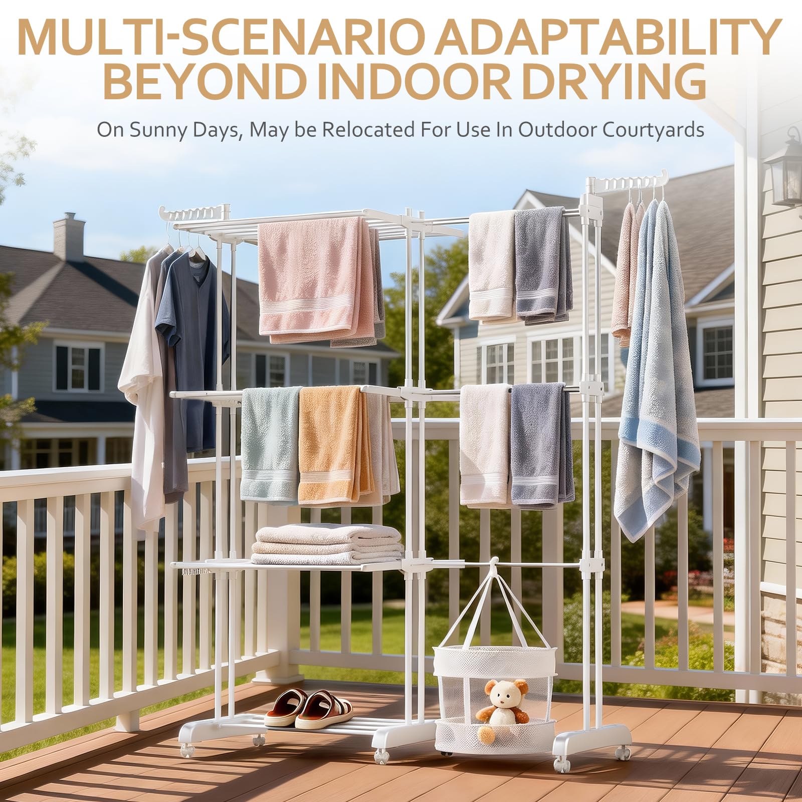 Étendoir à Linge 3 ÉTAGES Extensible & Pliable (66-130 CM) - Compact, 40 kg Capacité pour Petits Espaces,Blanc