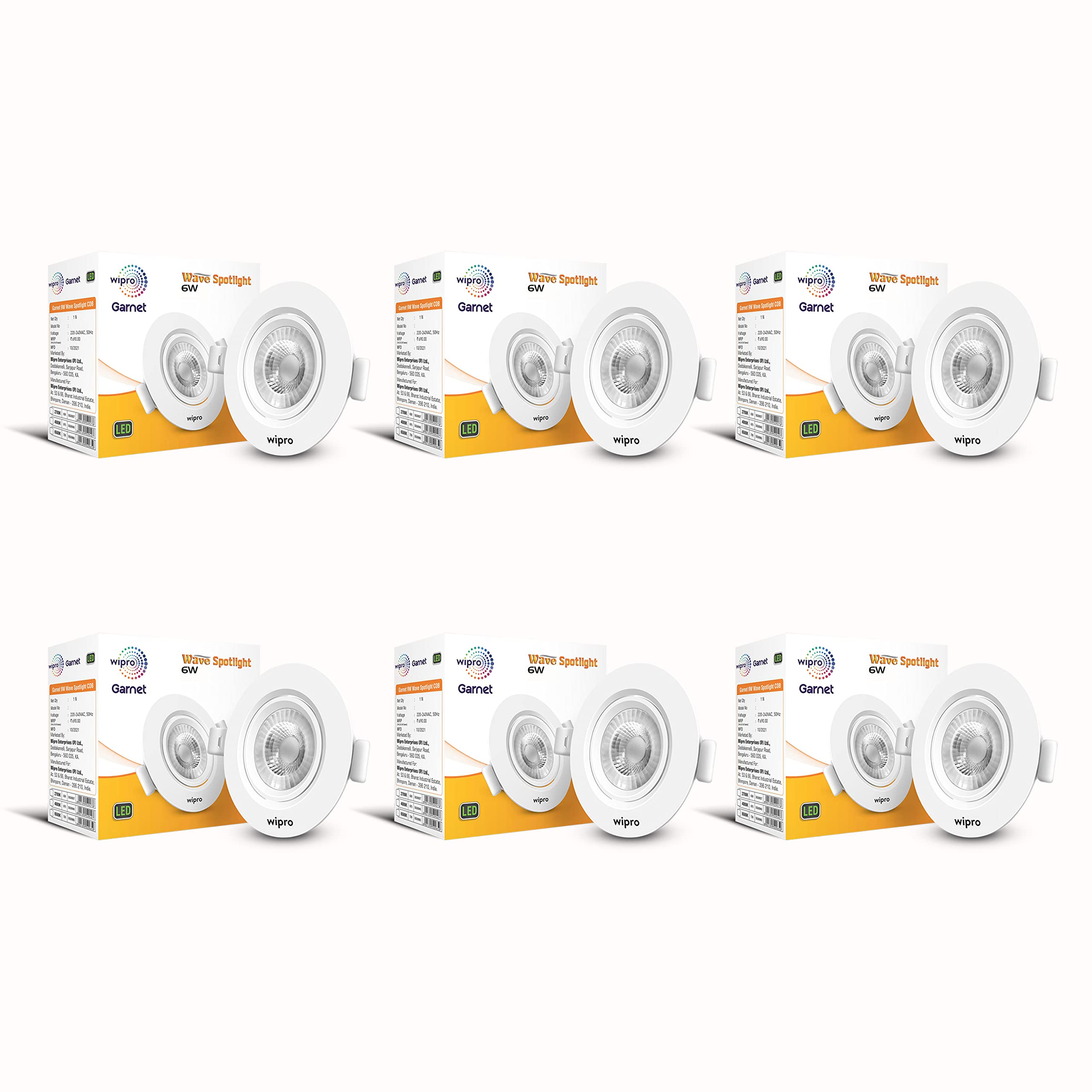 Wipro Garnet 6W Round Led Wave Spotlight|Cob Spotlight for Ceiling|Warm White Light (2700K)|Adjustable Design|Recessed Tiltable Downlighter for False Ceiling|Cutout - 75 Mm|Pack of 6 (B0C22TXMP5) Amazon Price History, Amazon Price Tracker