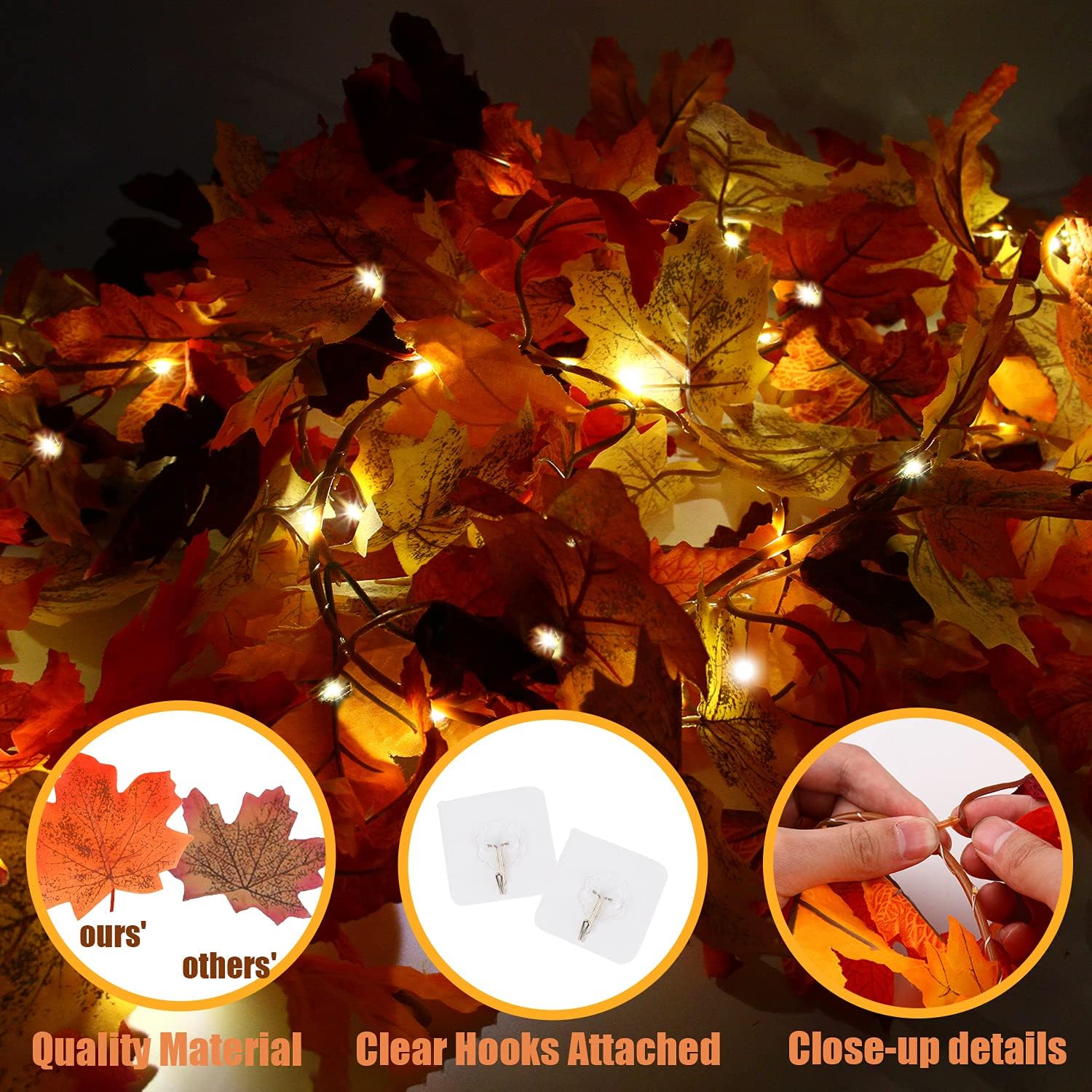 CCINEE 2 Pack Fall Maple Leaves String Lights, 5.9ft Lighted Fall Garland Thanksgiving Light Decorations for Thanksgivings Autumns Home Party Indoor Outdoor Decor.