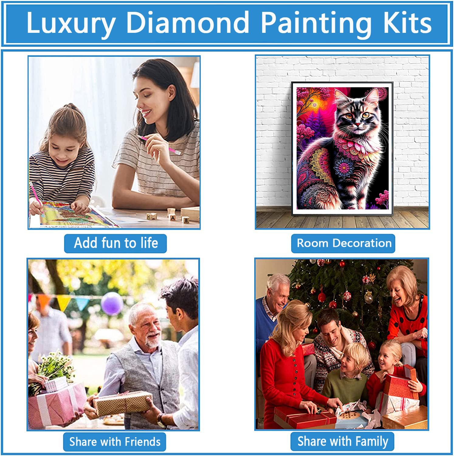 Diymood 5D Diamond Painting Chats Kit - DIY Broderie Diamant Fleur Point De Croix - Salon Chambre Craft - Décoration Murale - Diamant Kit Complet - 30x40 Cm