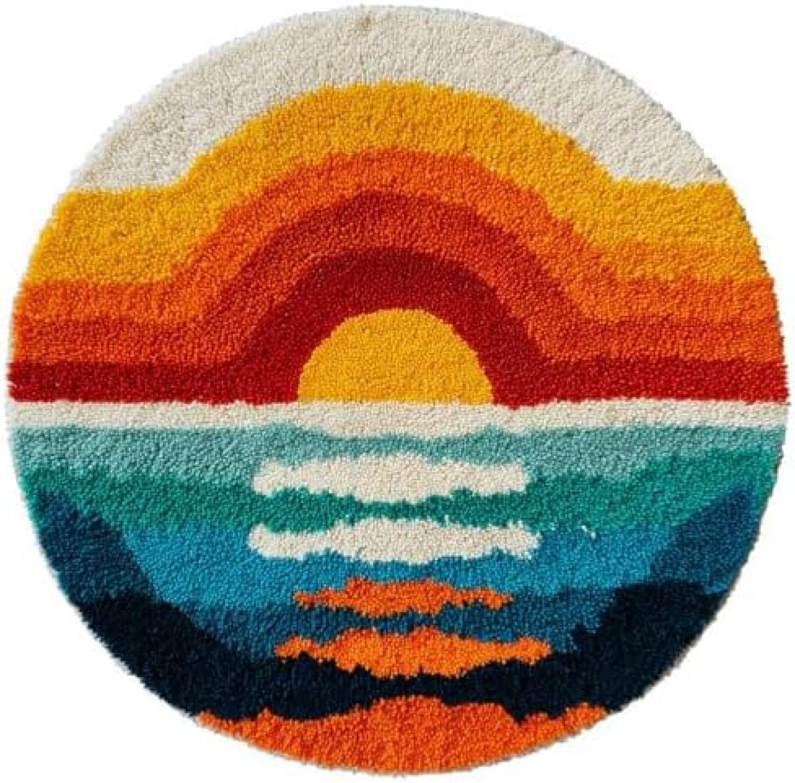 XDEGHUANGSS Latch Hook Rug Kit Sunrise Over The Sea Round Rug 52x52cm