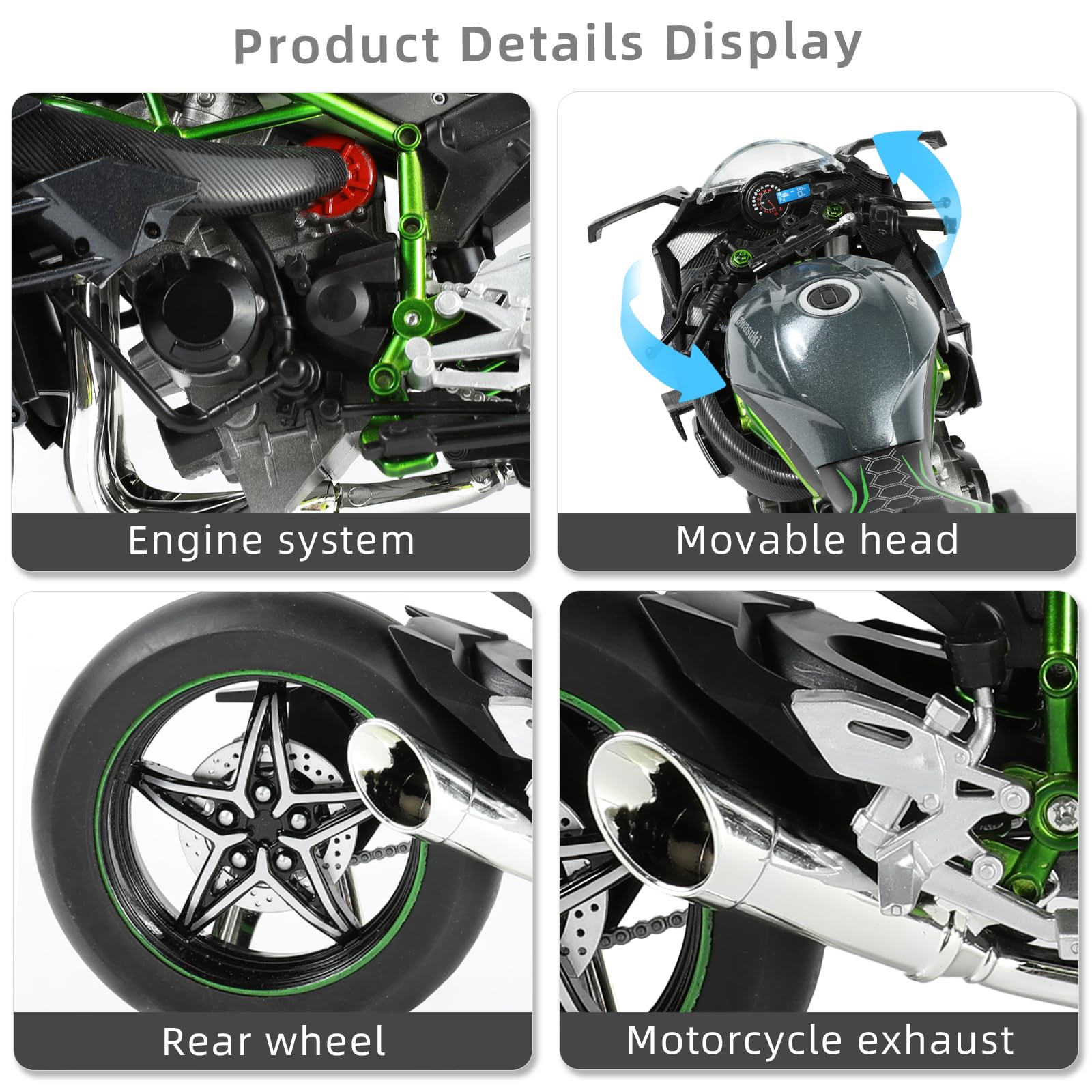 Risopen 1:9 Motorcycle Model for Kawasaki Ninja H2R Metal Die-cast Motorcycle Model No Assembly Required Mini Finished Moto Gift for AdultBlack - Image 4
