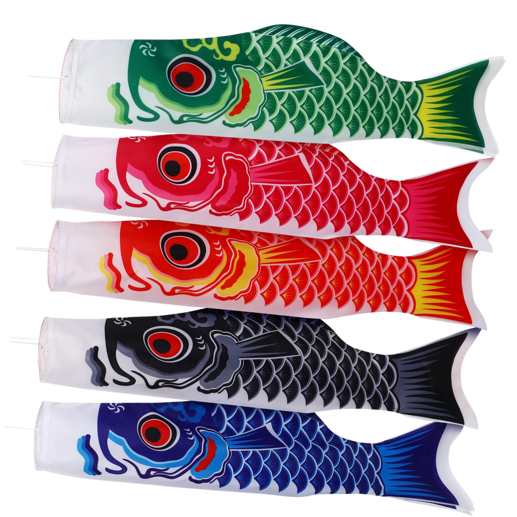 Drapeaux de Poissons Japonerie en Satin 5pcs à Suspendre, Décorations Extérieures Élégantes pour Jardin et Patio, Style Japonerie Facile à Utiliser