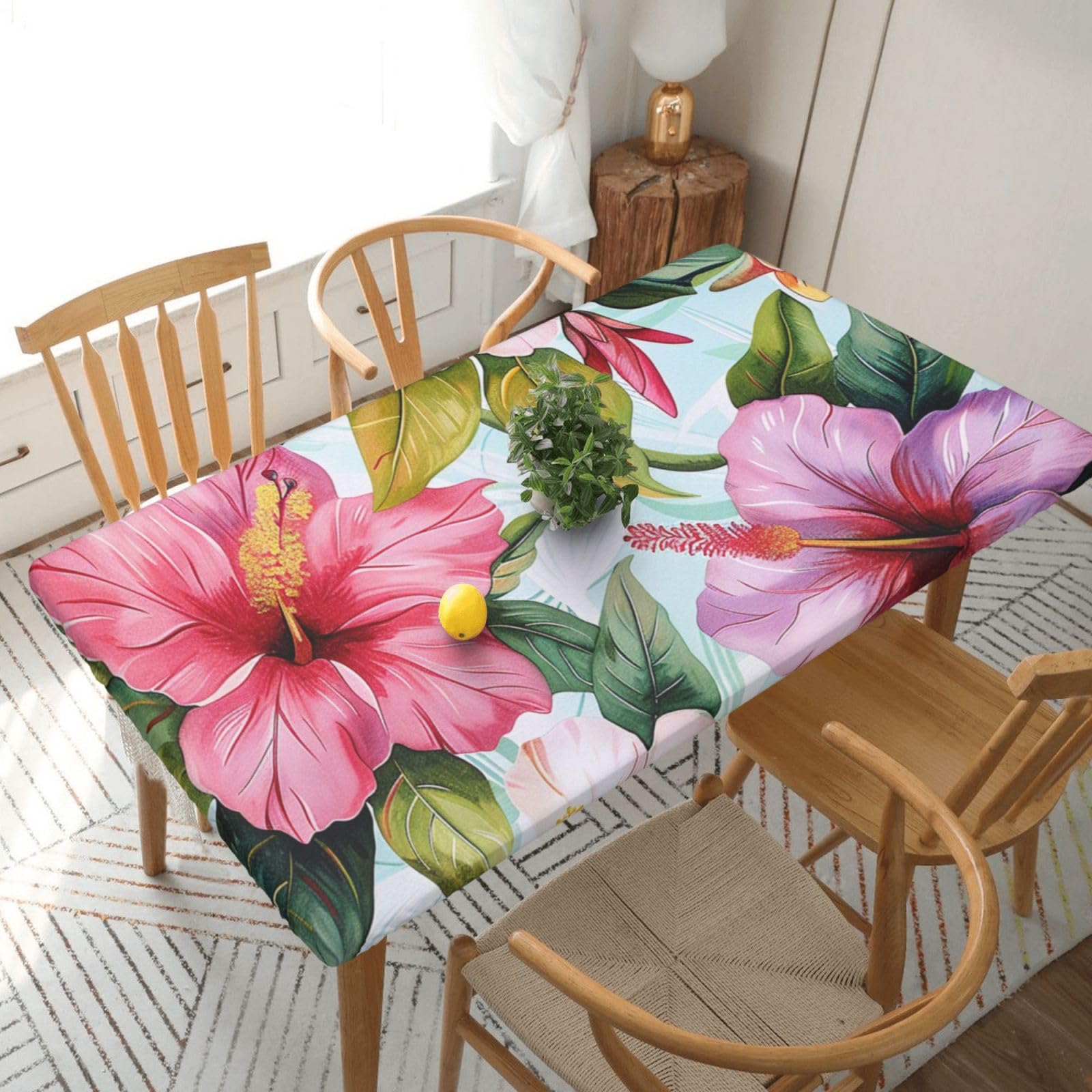 WPKJU Hawaiian Flowers Print Printed Tablecloths 5ft Rectangular Table Covers Washable Polyester Decorative Table Cloth for Dining Table Picnic Wedding