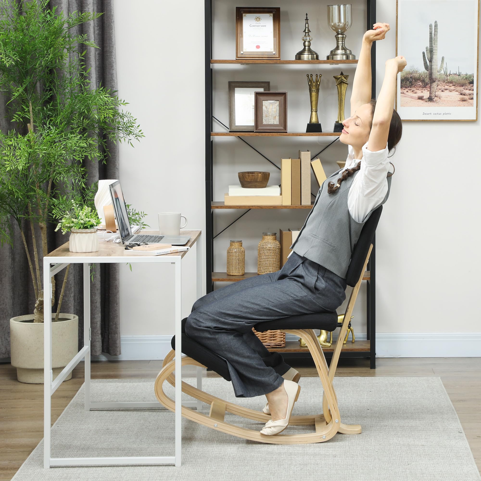HOMCOM Chaise à Genoux Ergonomique avec Dossier, siège Assis Genoux à Bascule, Tabouret Ergonomique, Tabouret Bureau orthopédique, correcteur de Posture, soulager Les douleurs au Dos, Noir