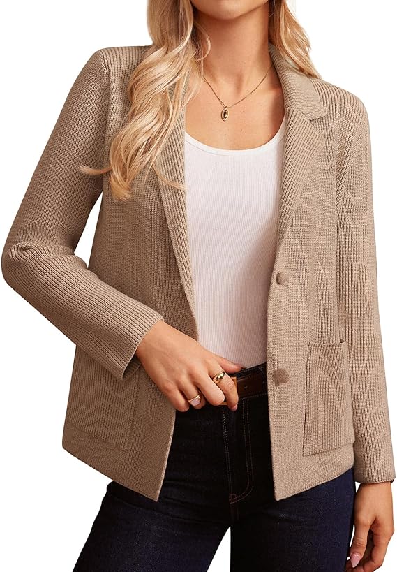 GRACE KARIN Sweater Blazers for Women Business Casual Long Sleeve Open Front Lapel Sweatshirt Blazer Suit Jacket with Pockets