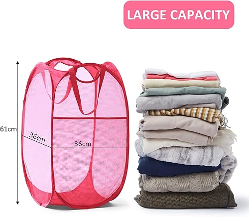 Miniatura 37 de Cesta de malla desplegable para ropa sucia con asas duraderas - Cesta plegable portátil para dormitorio, baño y viajes (azul, paquete de 3 unidades)