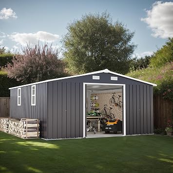YOPTO 10x12 FT Outdoor Storage Shed, Extra Large Metal Shed with Lockable Doors,Vent & 2 Windows, All-Weather Tool Shed Storage House for Backyard,Garden,Patio, Lawn, Dark Gray