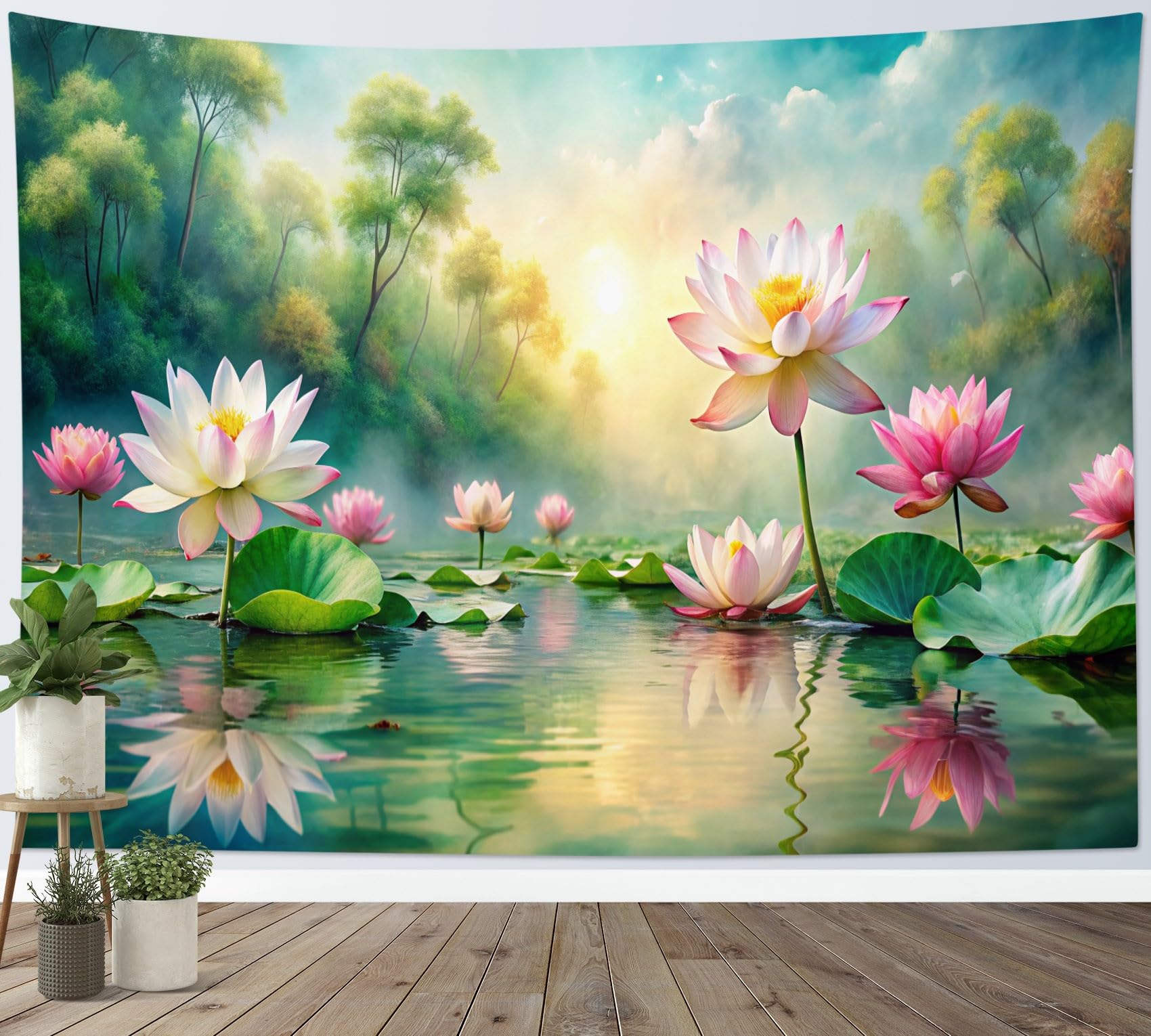 Wandteppiche Rosa SeeRosesnblütenblätter, Flussgrün Wandbehang Dekor XL