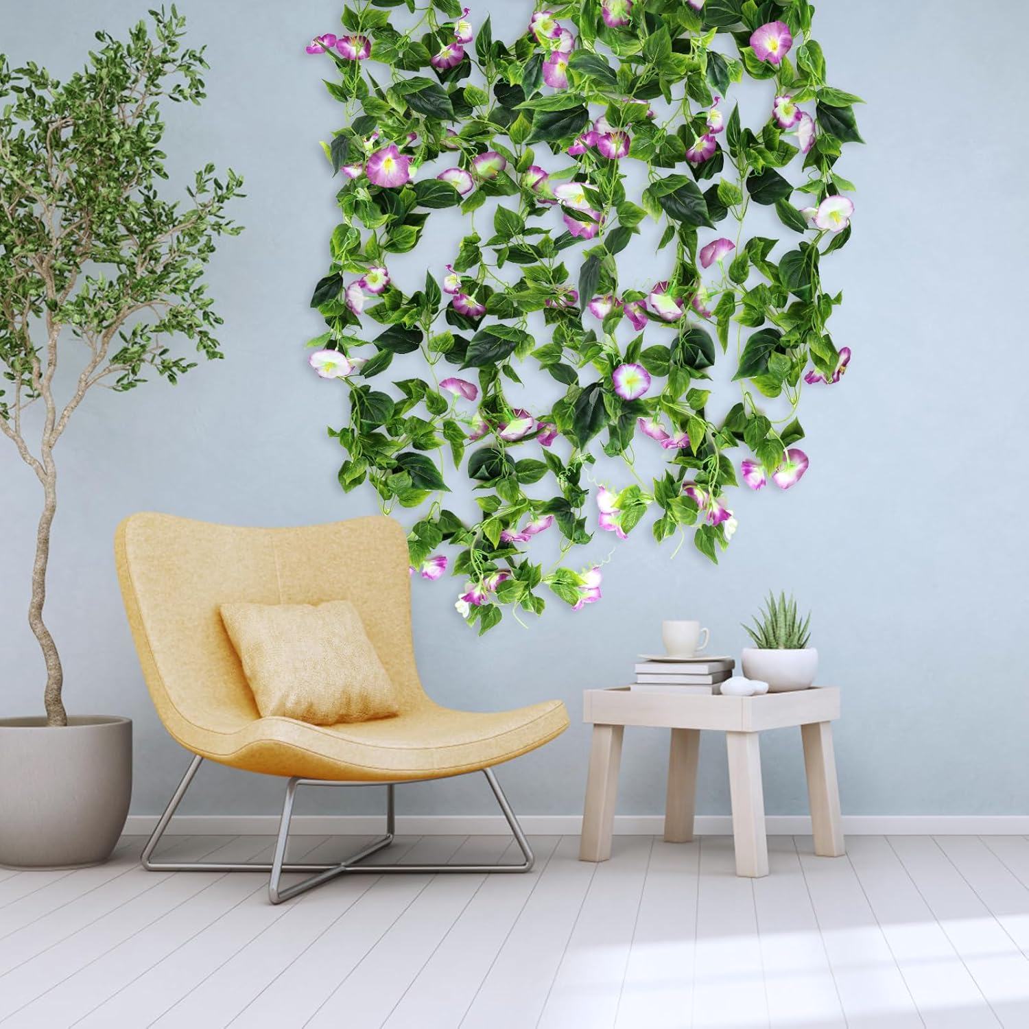 AirSun Artificial Morning Glory Flower Vines, 2pcs 15Feet Hanging Plants Silk Garland Fake Green Plant Home Garden Wall Fence Indoor Outdoor Wedding Birthday Decor - Image 5