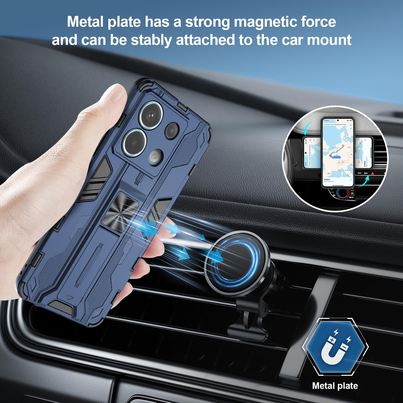 Funda para Xiaomi Redmi Note 15 Pro 5G, Carcasa Antigolpes con Soporte anular metálico, Case Protectora de Grado Militar, Azul — view 166