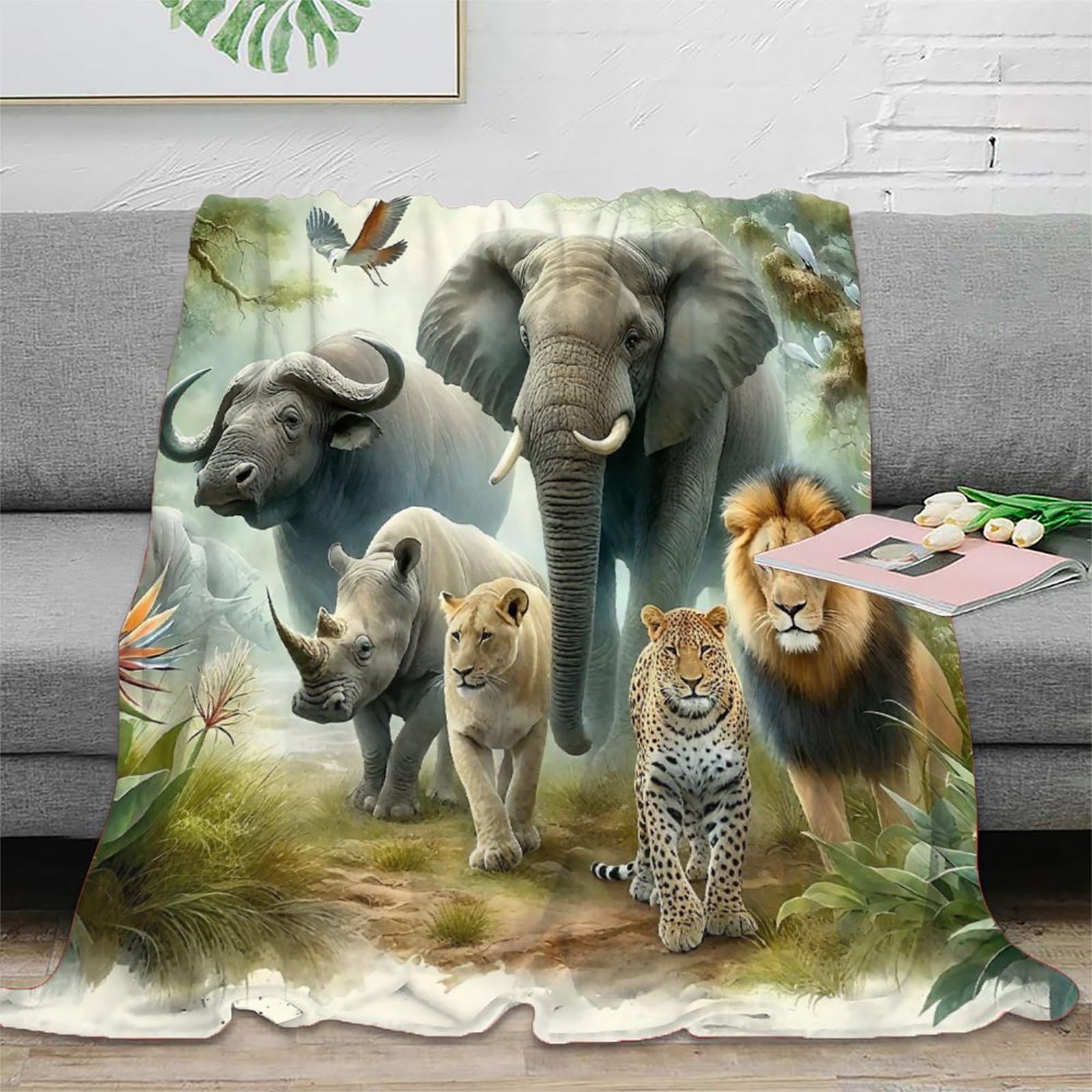 Couverture lit microfibre pelucheuse motif éléphant 3D idée cadeau douce