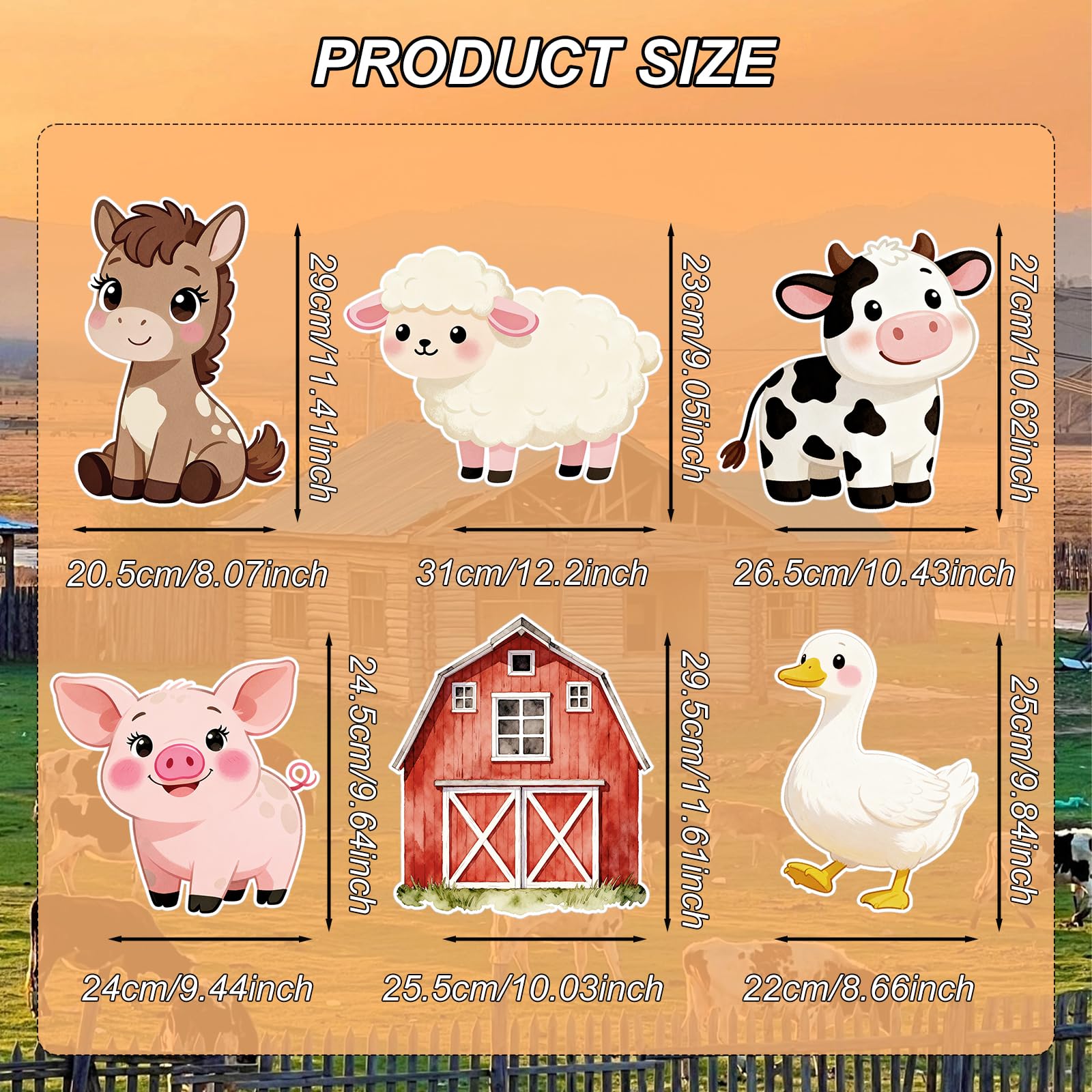 Lot de 6 Silhouettes d'animaux de la Ferme en Papier, Grand Format, avec Support, pour Photos. Décorations pour Anniversaire, Baby Shower ou fête sur Le thème de la Ferme