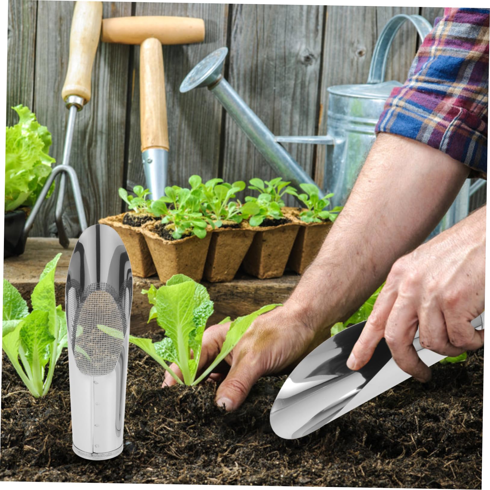 Abaodam 2Pcs Stainless Steel Garden Shovel Convenient Outdoor Shovel Sifter for Soil Digging Planting and Garden Care Durable and Lightweight Gardening Tools