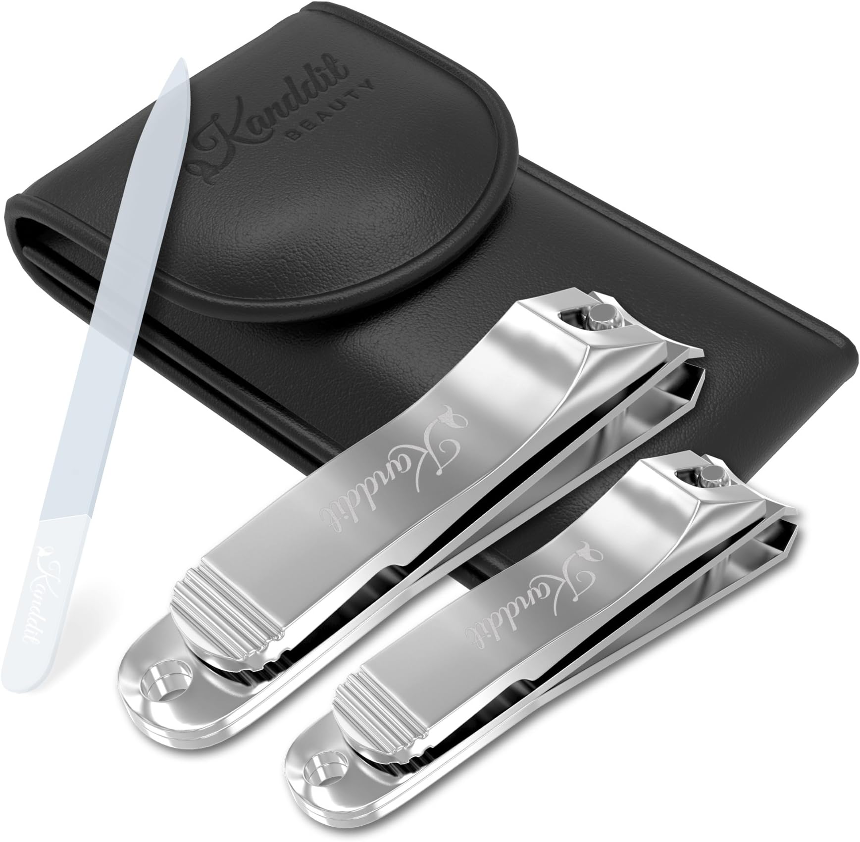 Beauty Nail Clippers With Amazing Crystal Nail File | Etched Double Sided | 2 Pcs Nail Cutter Set Sharpest Stainless Steel Fingernail + Toenail Kit Perfect for Men & Women Great Gift Set