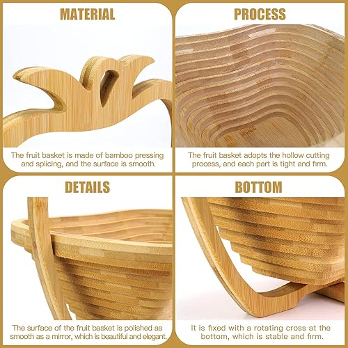 Miniatura 3 de MYOSOTIS Cesta plegable de frutas de bambú, cesta de frutas y verduras, soporte para frutero, cesta de frutas secas para decoraciones de Navidad,
