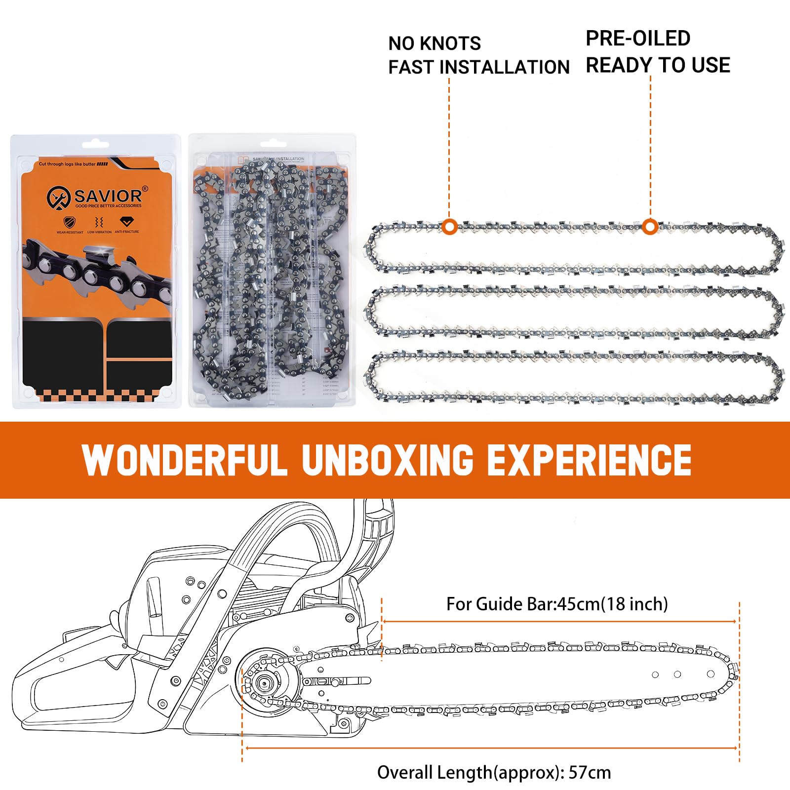 SAVIOR 3 x Catene per Motosega Adatte a Barre da 45cm 1.5mm .325" 72 Maglie, Compatibili con Husqvarna 254XP, 340, 345, Dolmar, Oregon 21BPX e altri