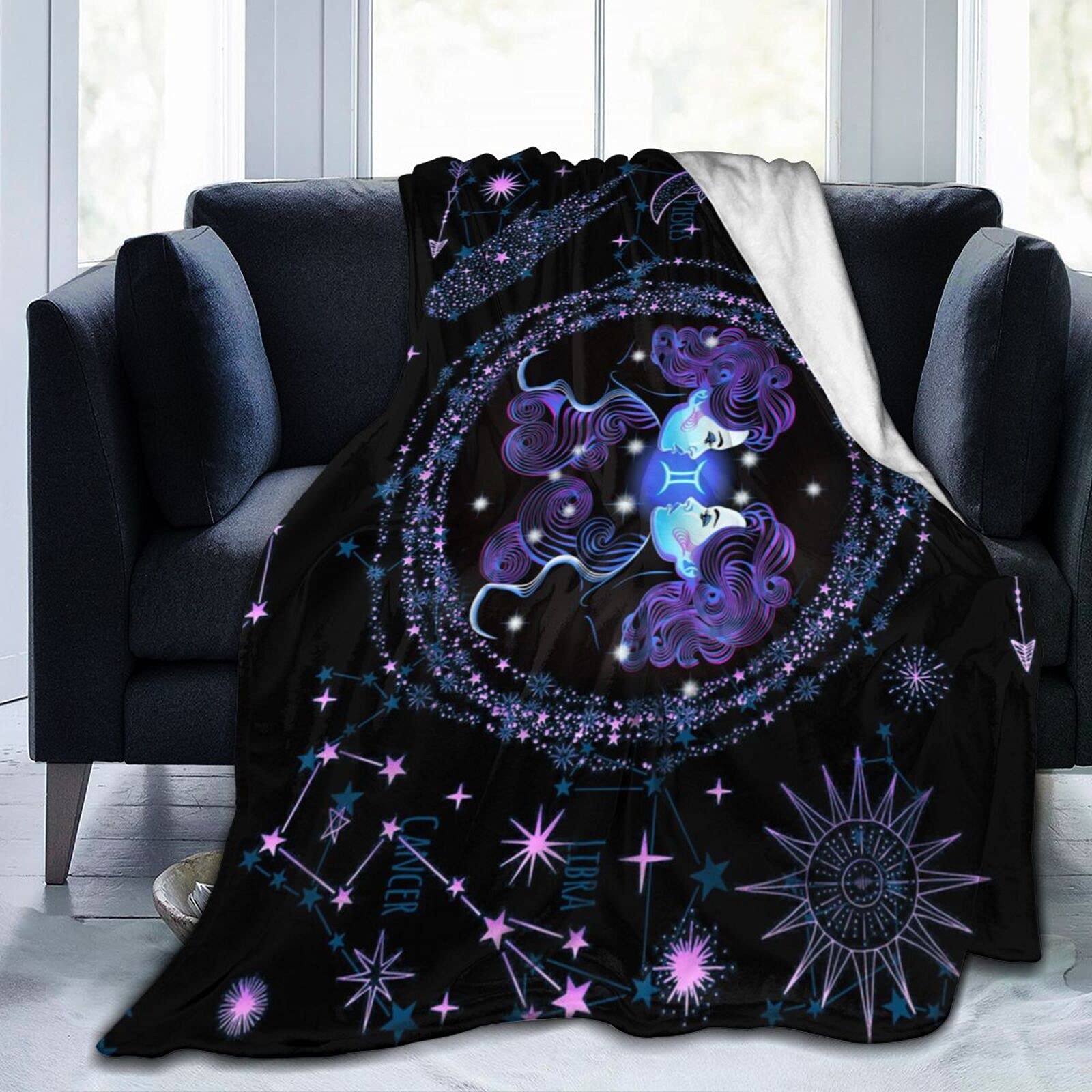 Gemini Throw Blanket Flannel Constellations Blanket Warm & Soft 12 Horoscope Astrology Throw Blankets Constellation Theme Home Décor 50"X40"