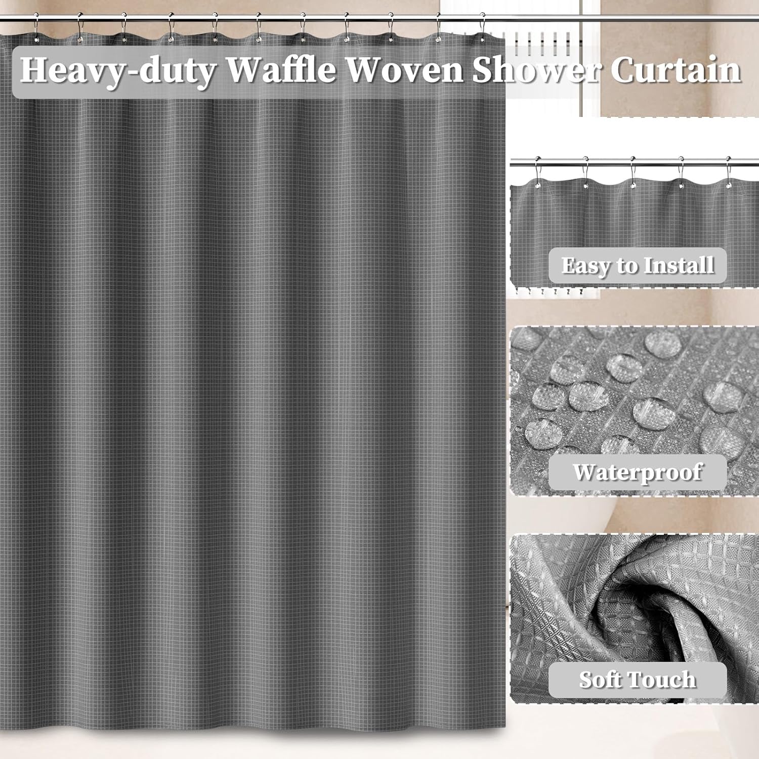 Bathroom Accessories Set, 25PCS Wicker Bathroom Accessory Set with Shower Curtain, Bath Mat, Soap Dispenser, Handwoven Trash Can & Ratten Tissue Box (Grey, Bath Set+Shower Curtain+Rugs)