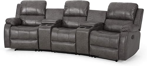 Christopher Knight Home Caspar - Sofá reclinable tapizado para teatro, color marrón y negro