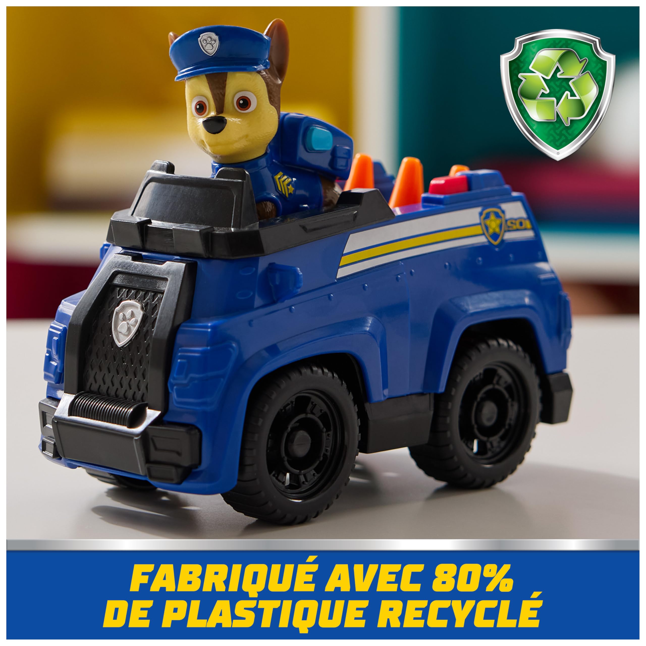Paw Patrol - Pat Patrouille - Véhicule Figurine Chase - Voiture Figurine À Collectionner - Pat Patrouille Véhicule - Plastique Recyclé - Voiture Enfant - Jouet Enfant 3 Ans Et + - 4