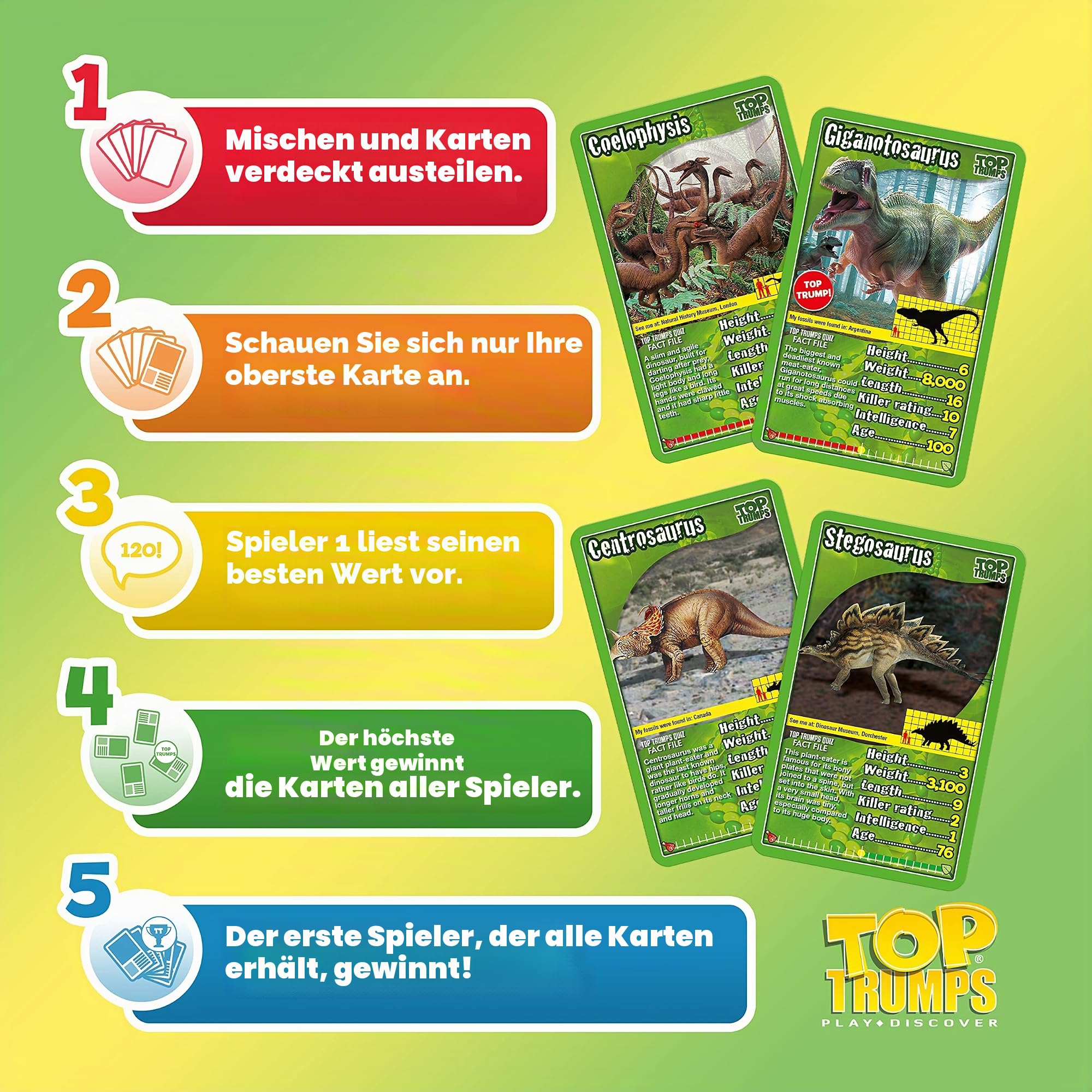 Top Trumps Dinosaurs Classics Kartenspiel, entdecken Sie interessante Fakten in diesem pädagogischen Spiel… – Ansicht 2