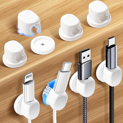 Miniatura 9 de Paquete de 8 organizadores de cables, clips giratorios en forma de Ω, organización de cables adhesivos fuertes con clavos, soporte para cables para