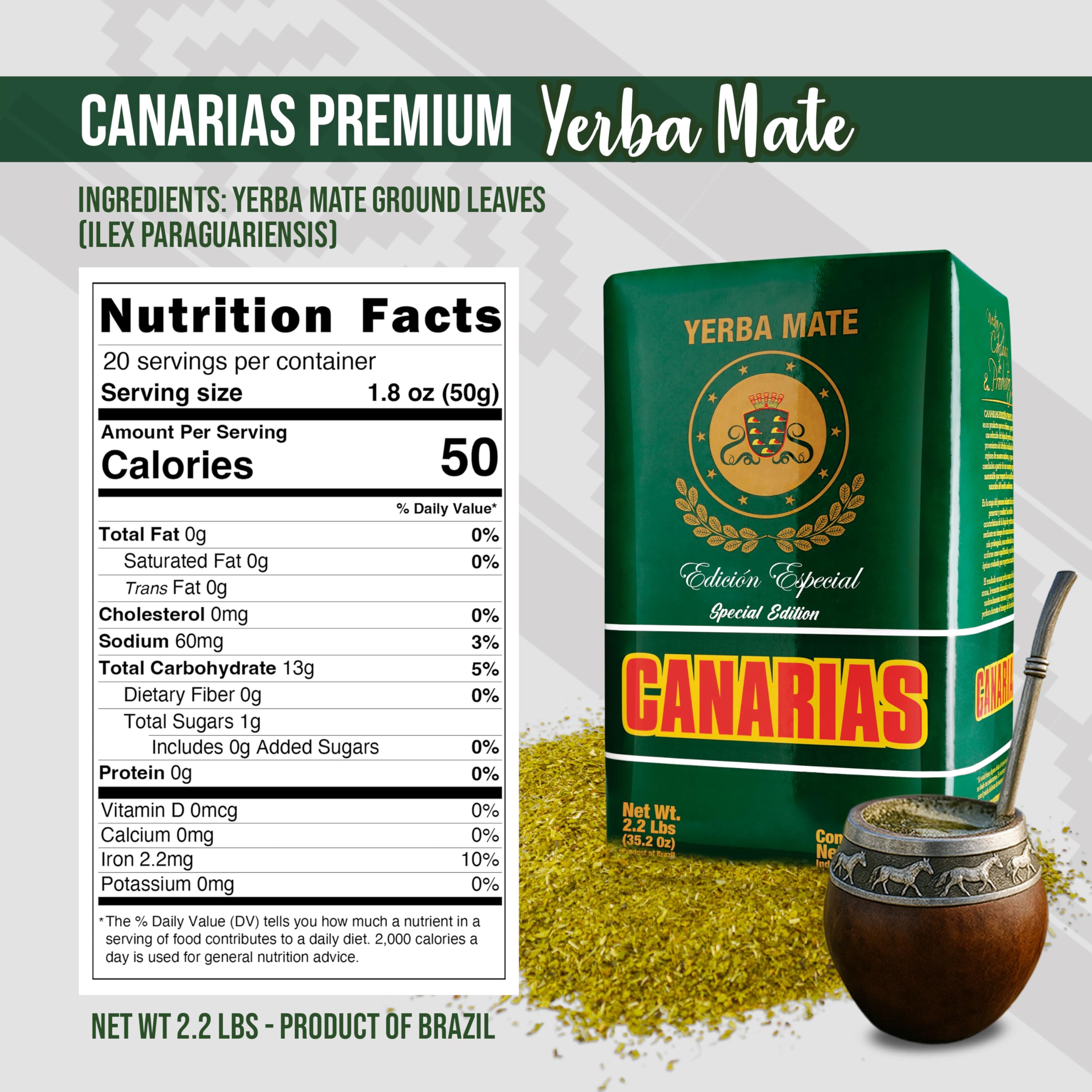 Tè Mate del Brasile, confezione da 1 kg - Yerba Mate CANARIAS Edicion Especial 1kg