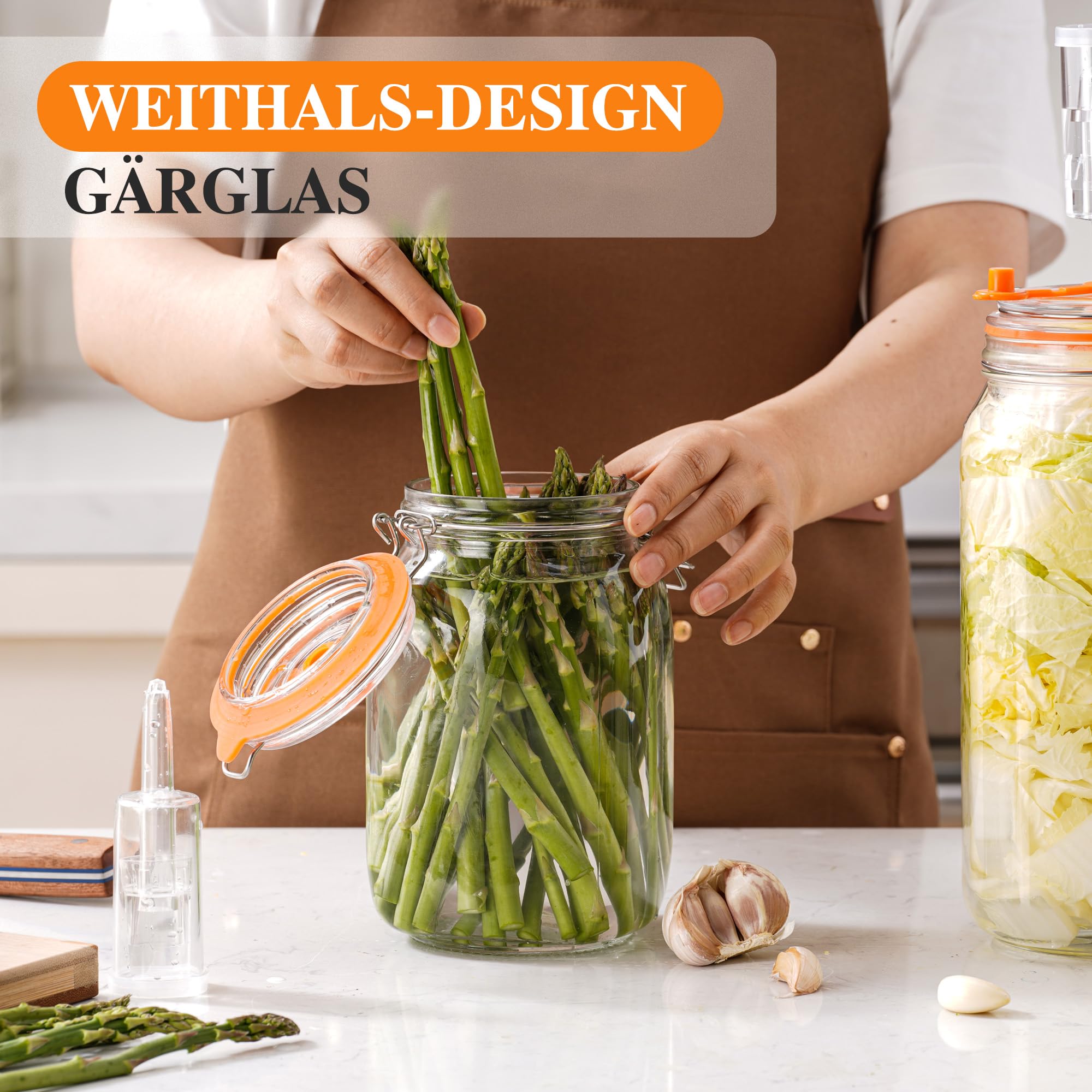 Tarros de fermentación de 1,5 L con pesas y bloqueo de aire, kit de fermentación para chucrut, kimchi, kombucha y encurtidos, paquete de 2