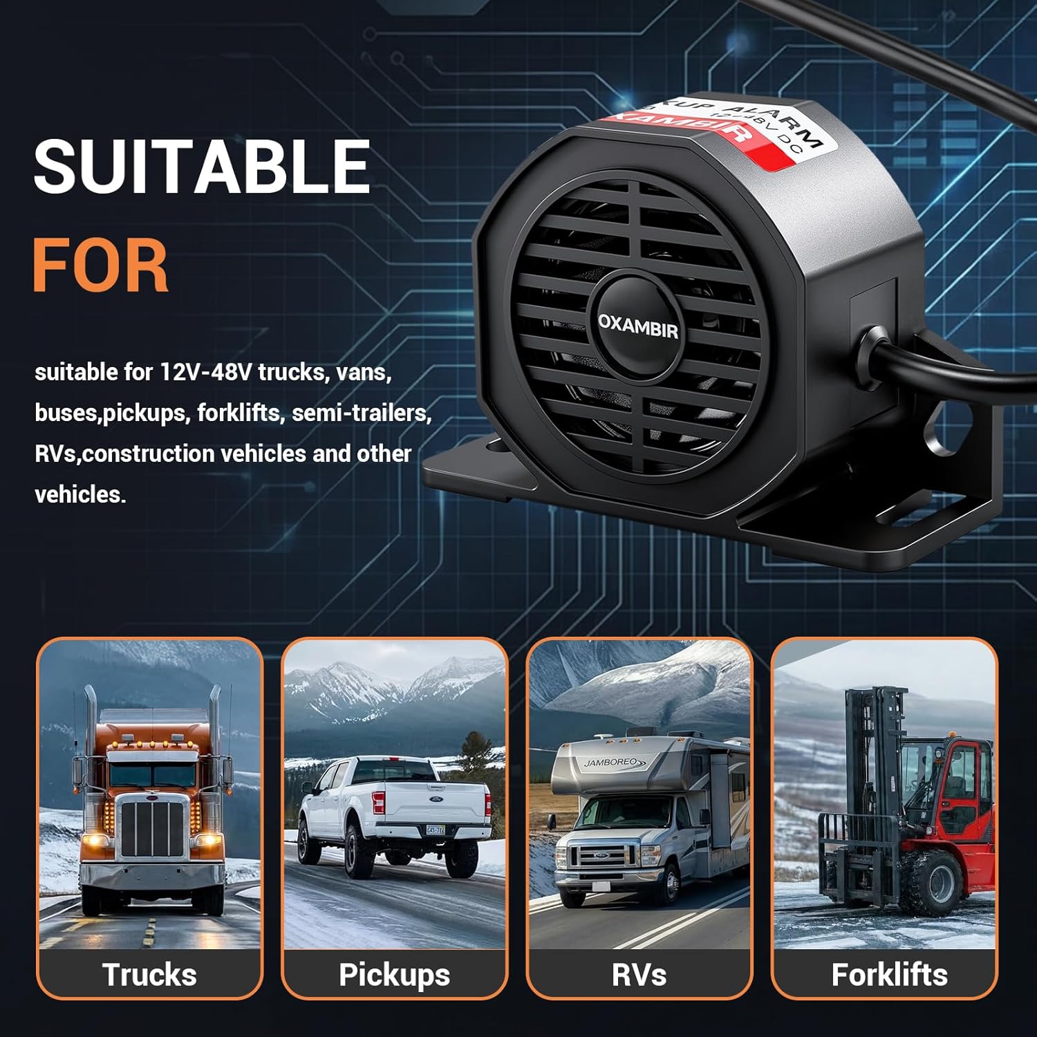 Back up Alarm for Trucks 110dB 12V-48V DC Industrial Heavy-Duty Backup Reverse Warning Alarm Super Loud Beeper for Truck Van Freight Car Lorry Heavy Vehicles Equipped with Wires 6Pcs