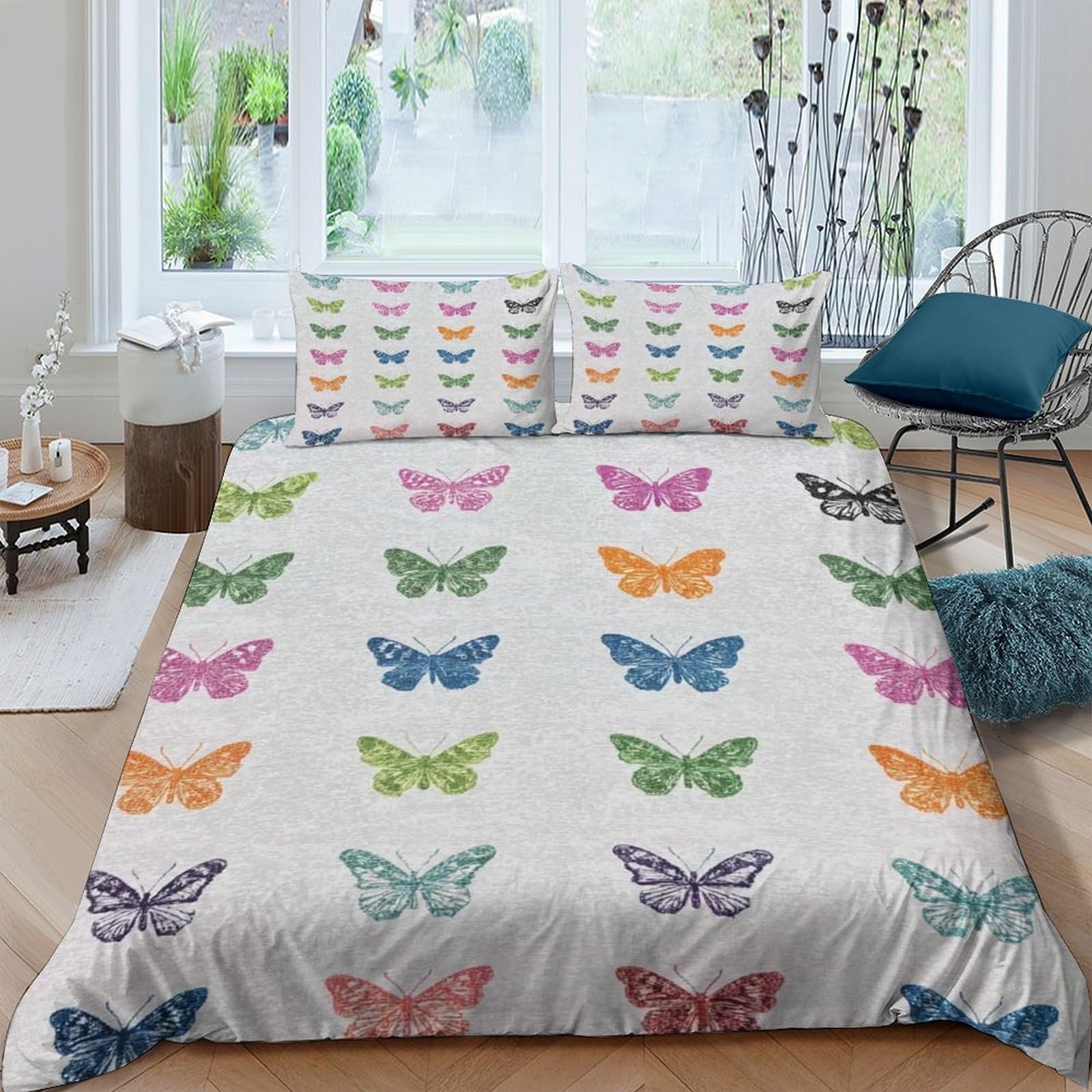Ctjqhvkz Style-10 3D Printed Colorful Butterfly Fitted Sheet Microfiber Soft Anti-Slip Bed Sheet Rainbow Butterfly Mattress Cover Machine Washable Decor For Bedroom Dorm Guest Room Single（135X200cm）