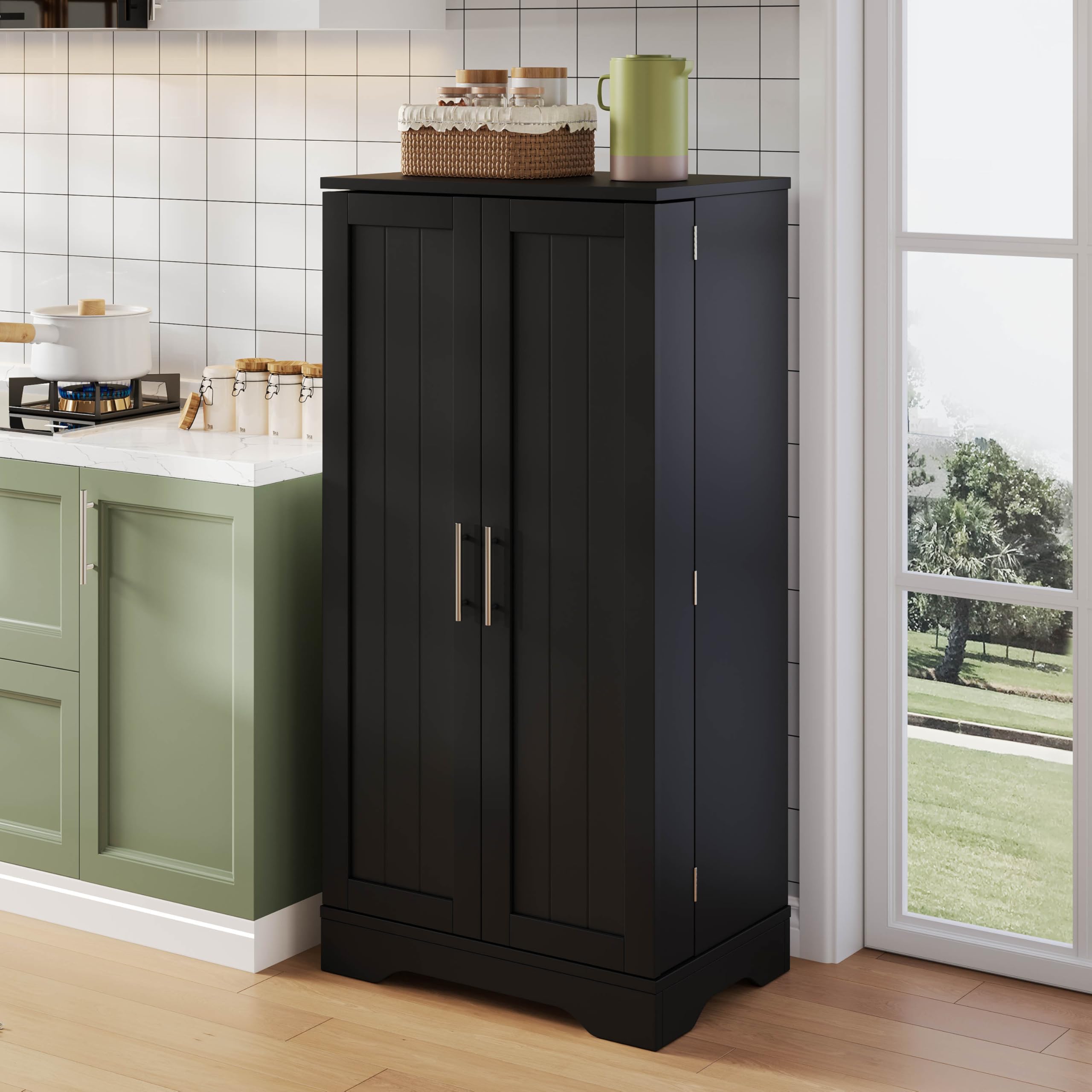 Credenza Nera Cucina 120cm Mobile Credenza Cucina Con LED Sensor Integrato, Struttura Compatta Con 2 Ante E Ripiani Regolabili, Buffet Funzionale Per Cucina Esszimmer Living