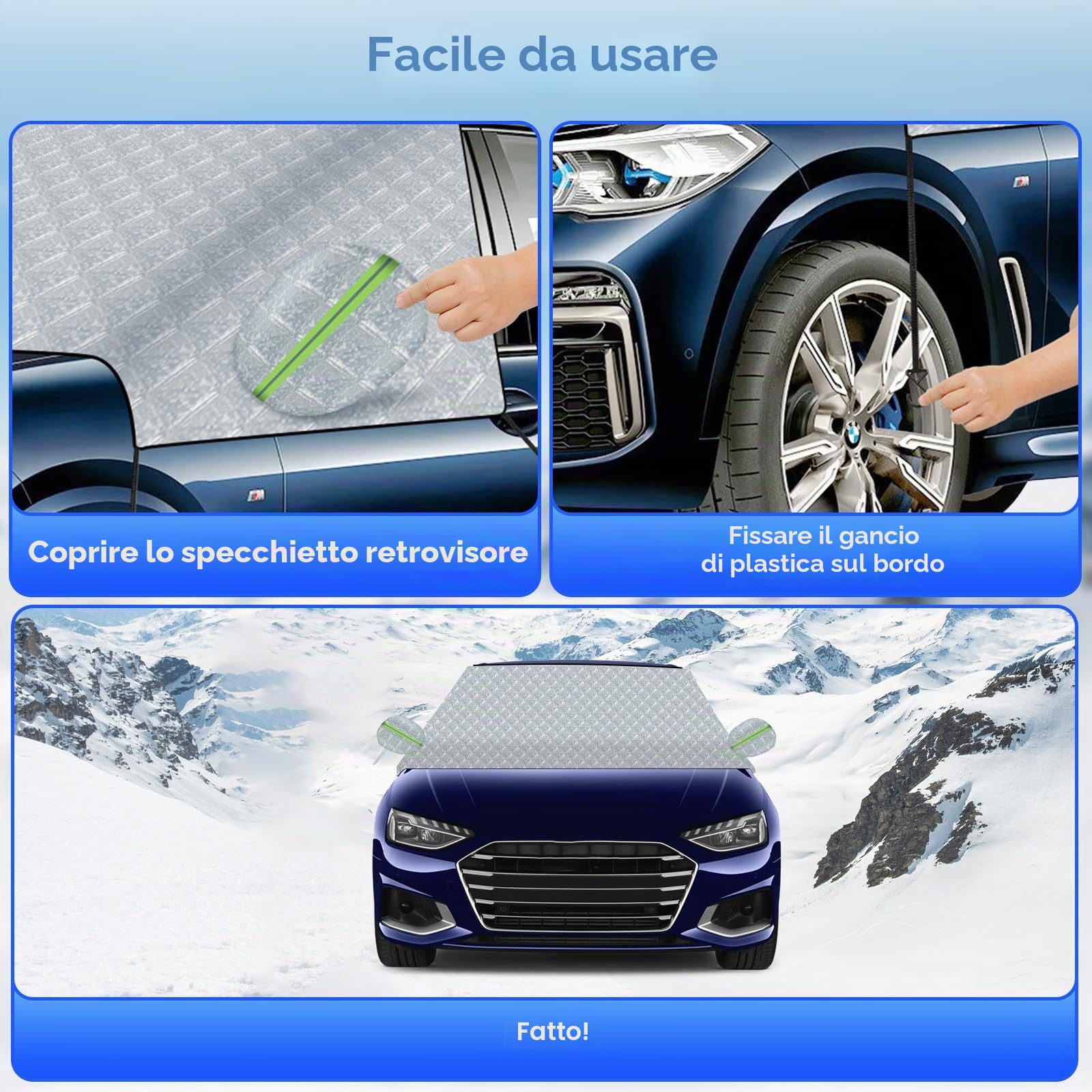 Copriparabrezza Auto Inverno Copri Vetro Auto Ghiaccio Aggiornamento 2025 per Auto Antighiaccio Contro Neve, Ghiaccio, Gelo, Sole UV Adatto la Maggior Parte dei Veicoli 248 * 148cm