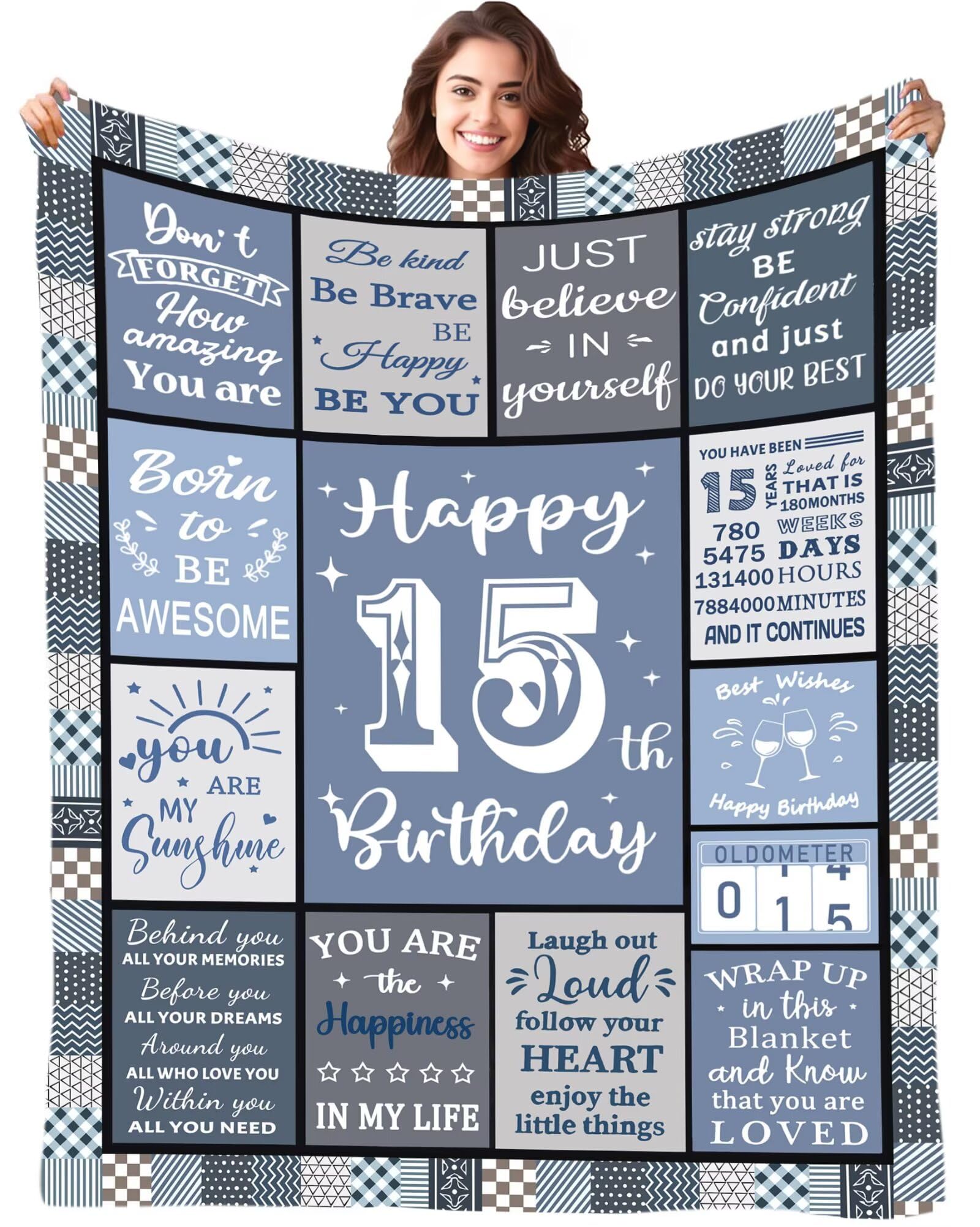 15 Years Old Birthday Blanket Gifts for Girls Boys - Personalised Birthday Flanell Blanket Gifts for 15 Years Old Girls Boys Daughter Son Best Friends, Bestie, Sister, Niece 50"x60"