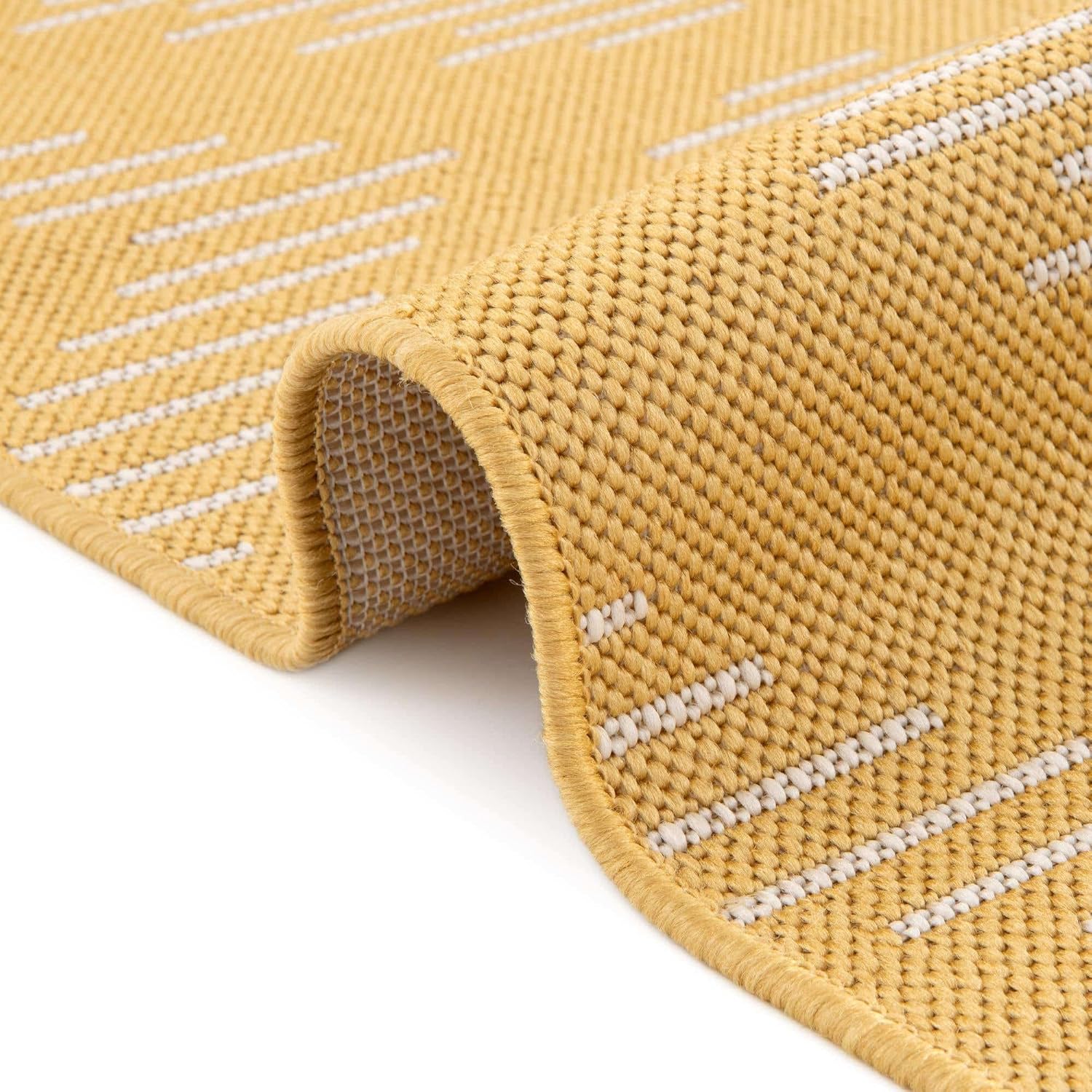 Rugs.com Outdoor Modern Collection Rug – 4' x 6' Yellow Flatweave Rug Perfect for Entryways, Kitchens, Breakfast Nooks, Accent Pieces