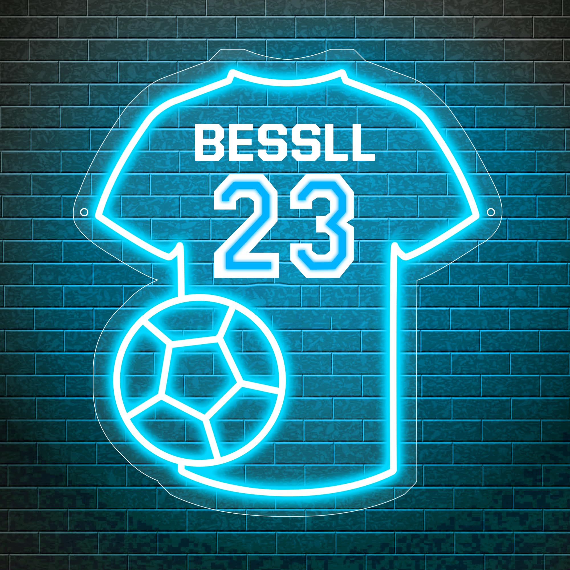 Enseignes Lumineuses Néon Personnalisée Maillot de Football avec Nom et Numéro Lumineux Lampe LED Personnalisable Décor Mural Chambre Salon Veilleuse Cadeau Anniversaire pour Garçons Filles Hommes