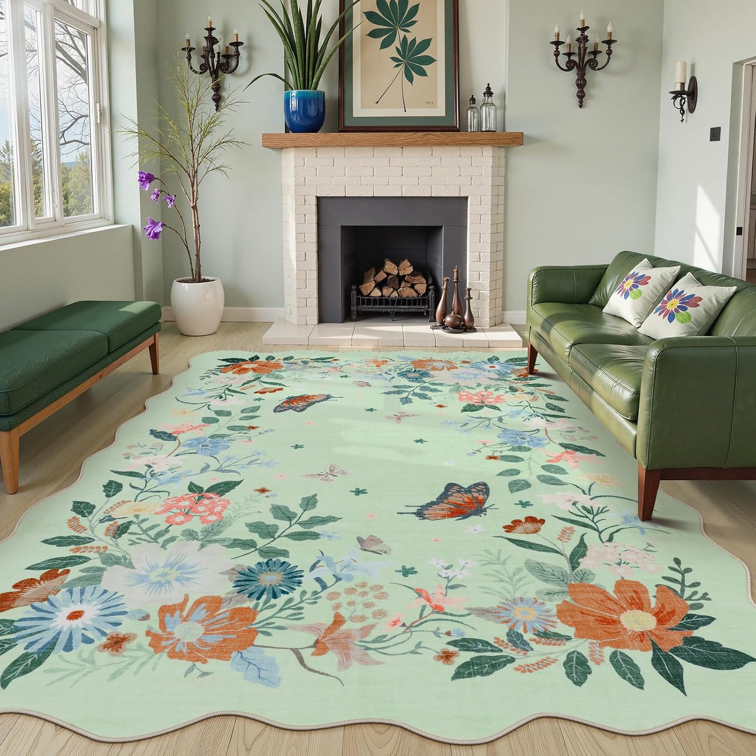 Amazon.com: LIVEBOX 5x7 Washable Rug for Living Room, Soft Boho Green ...