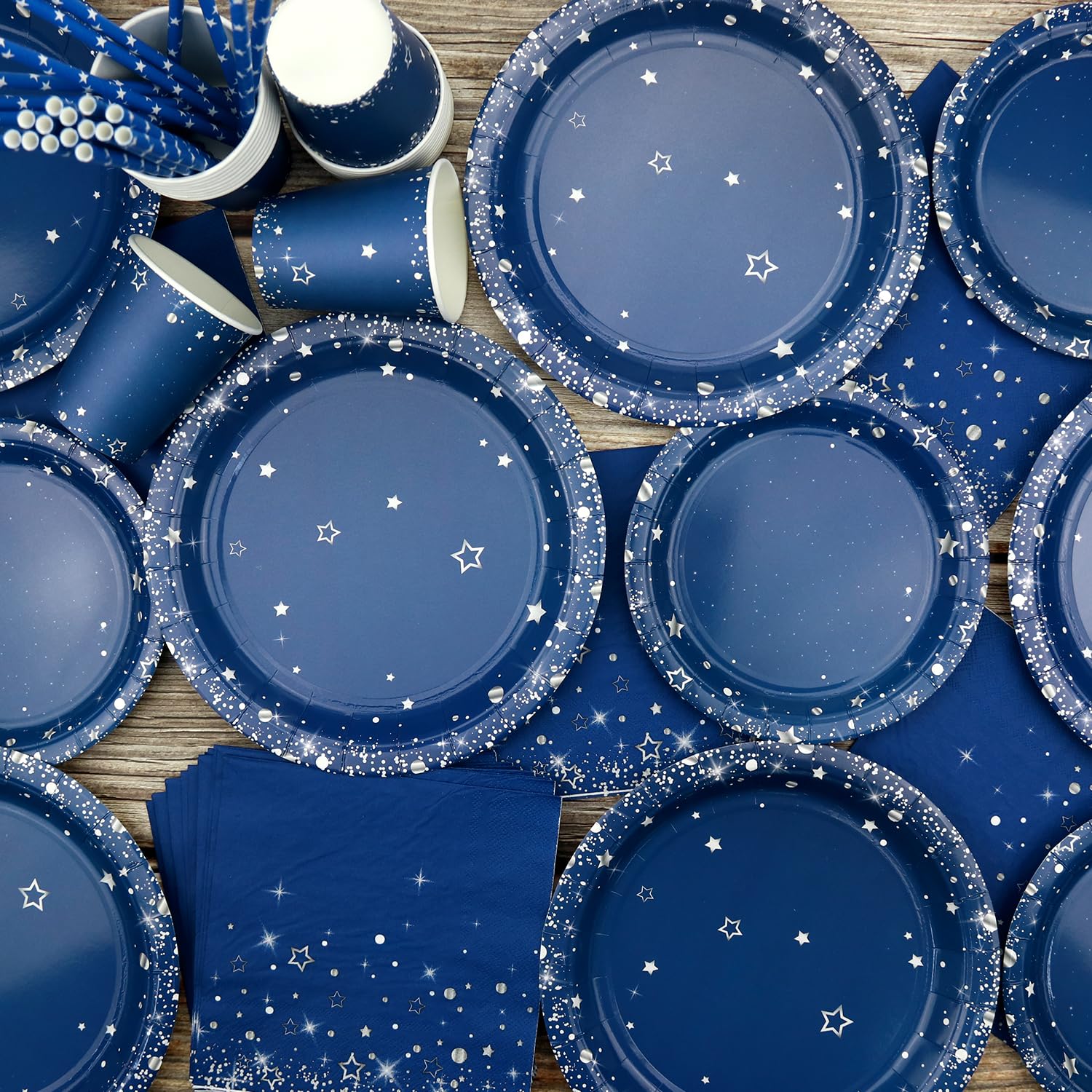 Decorazioni per feste di compleanno, blu navy e argento, per feste, include piatti, bicchieri, tovaglioli, tovaglie, cannucce, 20 pezzi